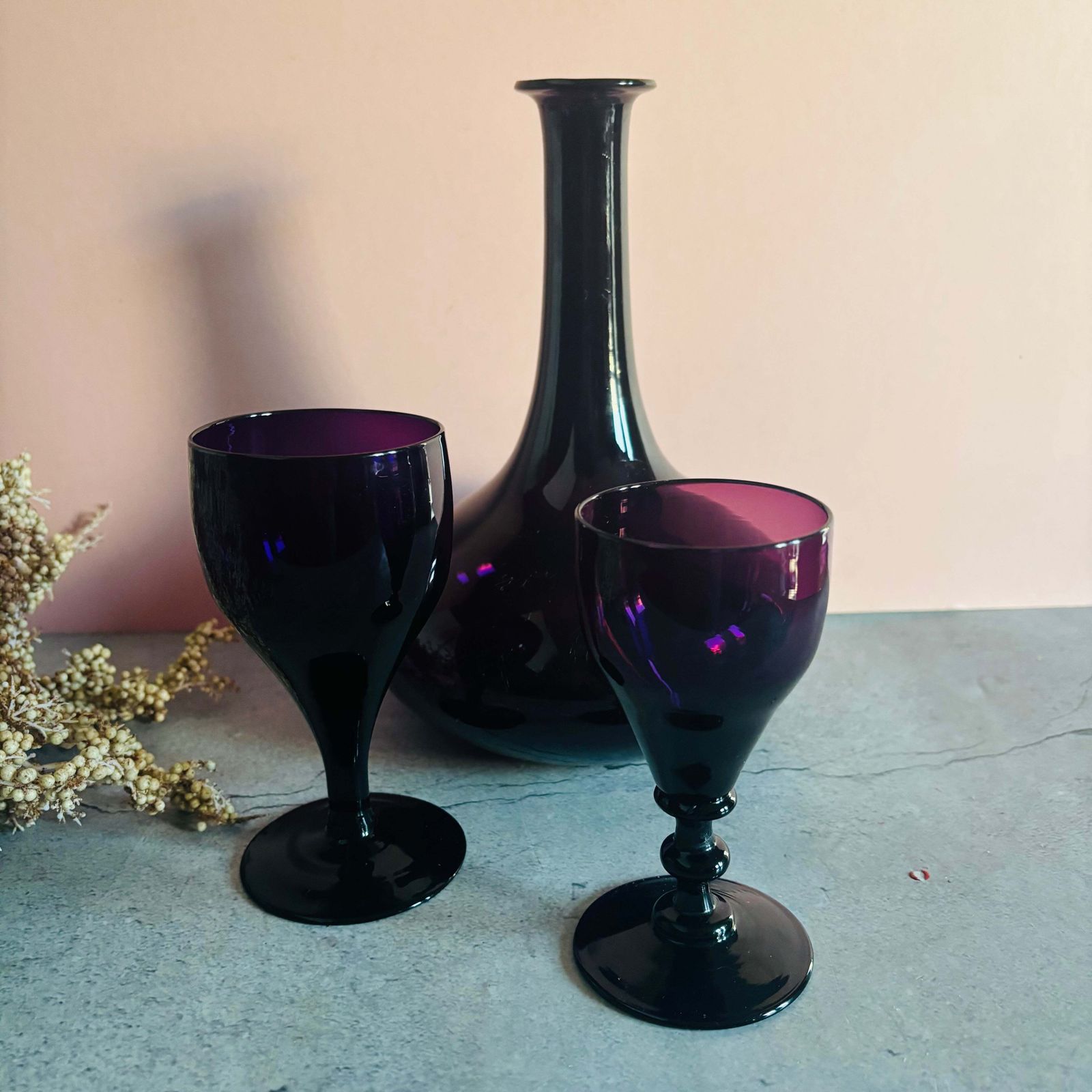 Antique Amethyst Glass Decanter photo vintage