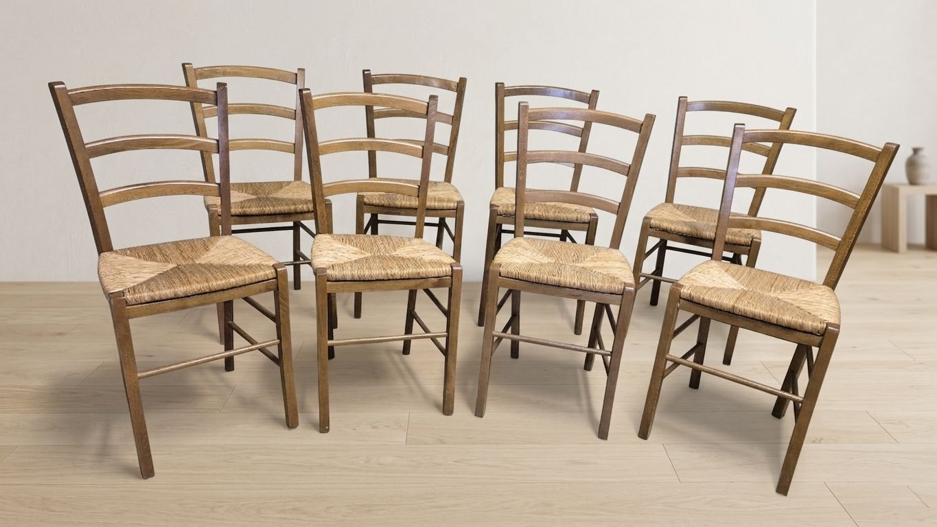 Set Of 8 Scandinavian Dining Chairs, Wooden Frame & Woven Rattan Seats, Gemla Fabrikers Ab, 20th Century photo 1340.0