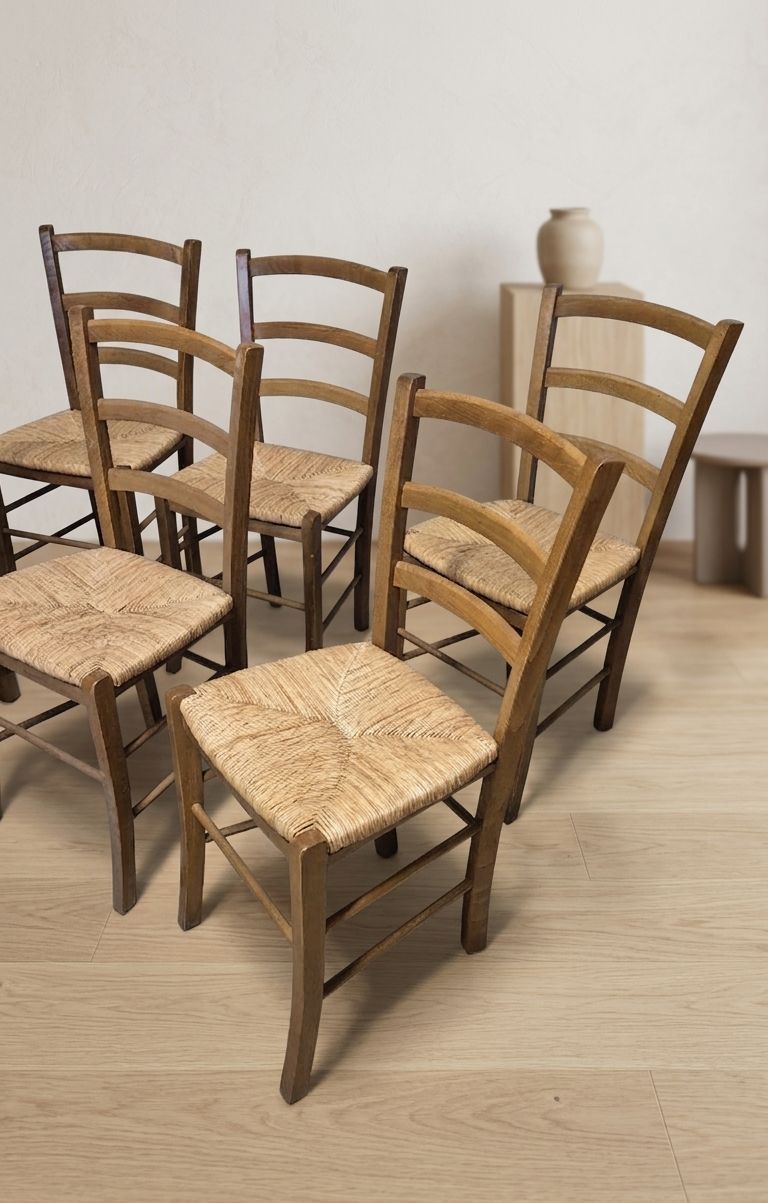 Set Of 8 Scandinavian Dining Chairs, Wooden Frame & Woven Rattan Seats, Gemla Fabrikers Ab, 20th Century photo buy