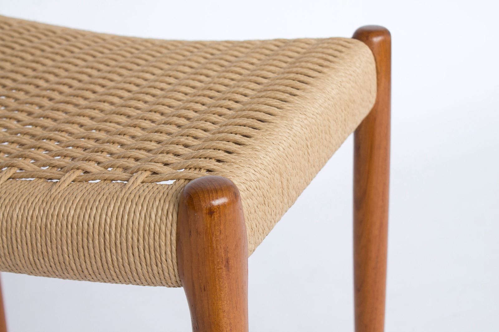 Niels Otto Møller Ottoman Danish Mid Century Footstool With New Handwoven Danish Cord, Scandinavian Modern Stool, Denmark 1960s photo Furniture