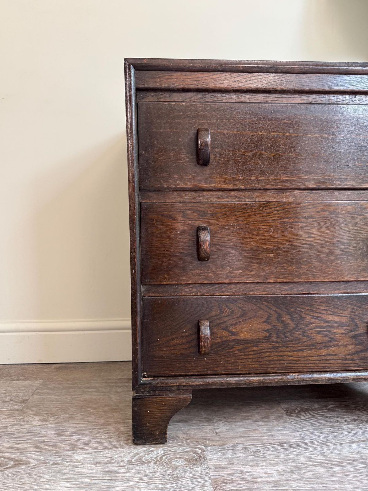 Vintage Small Wooden Three Drawer Chest Of Drawers: Original Hardware photo Furniture