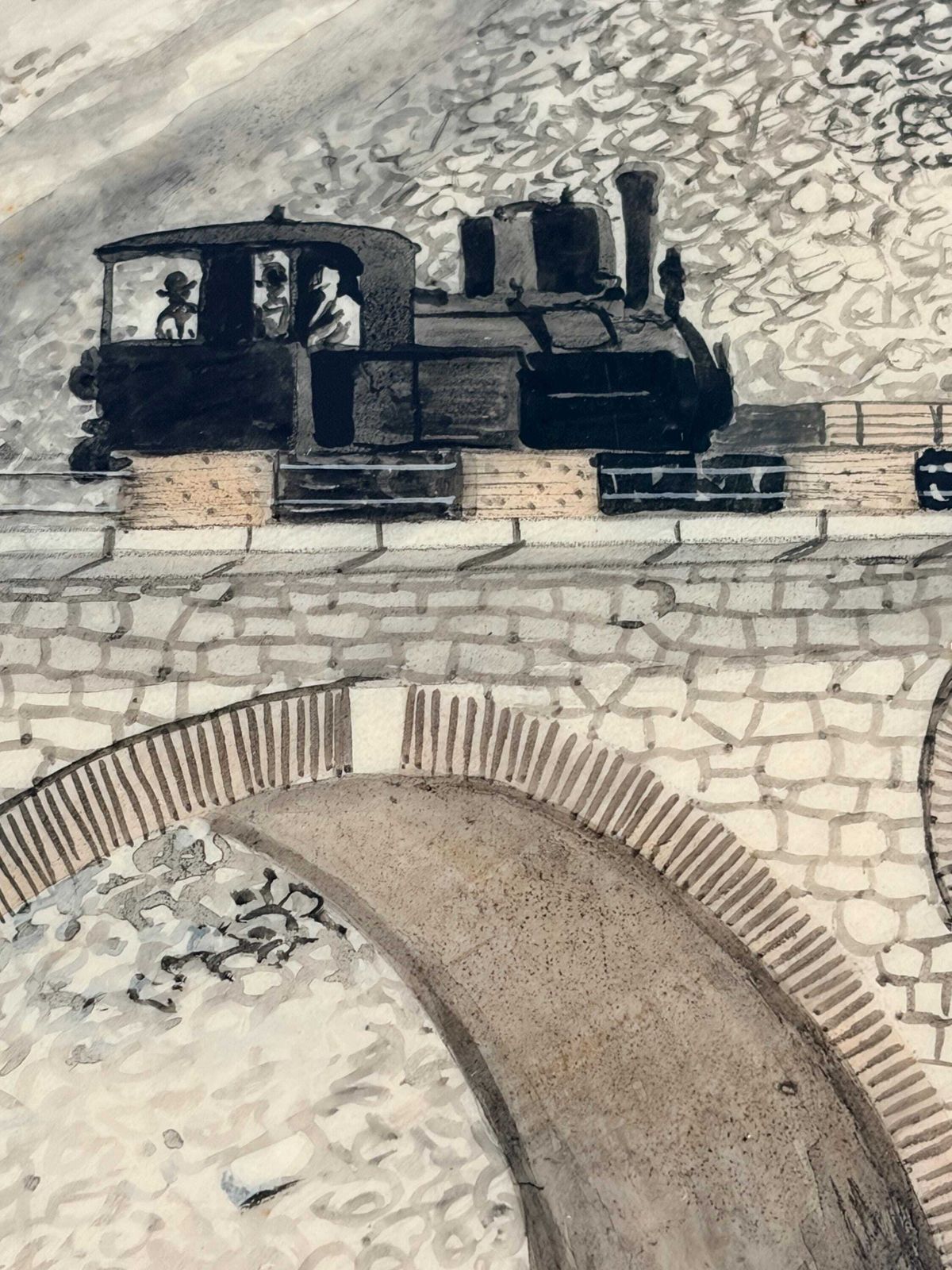 photo furniture Vintage Italian Marble Plaque Railway Viaduct | Steam Train Wall Art | Industrial Alpine Scene | Large Stone Art 42cm