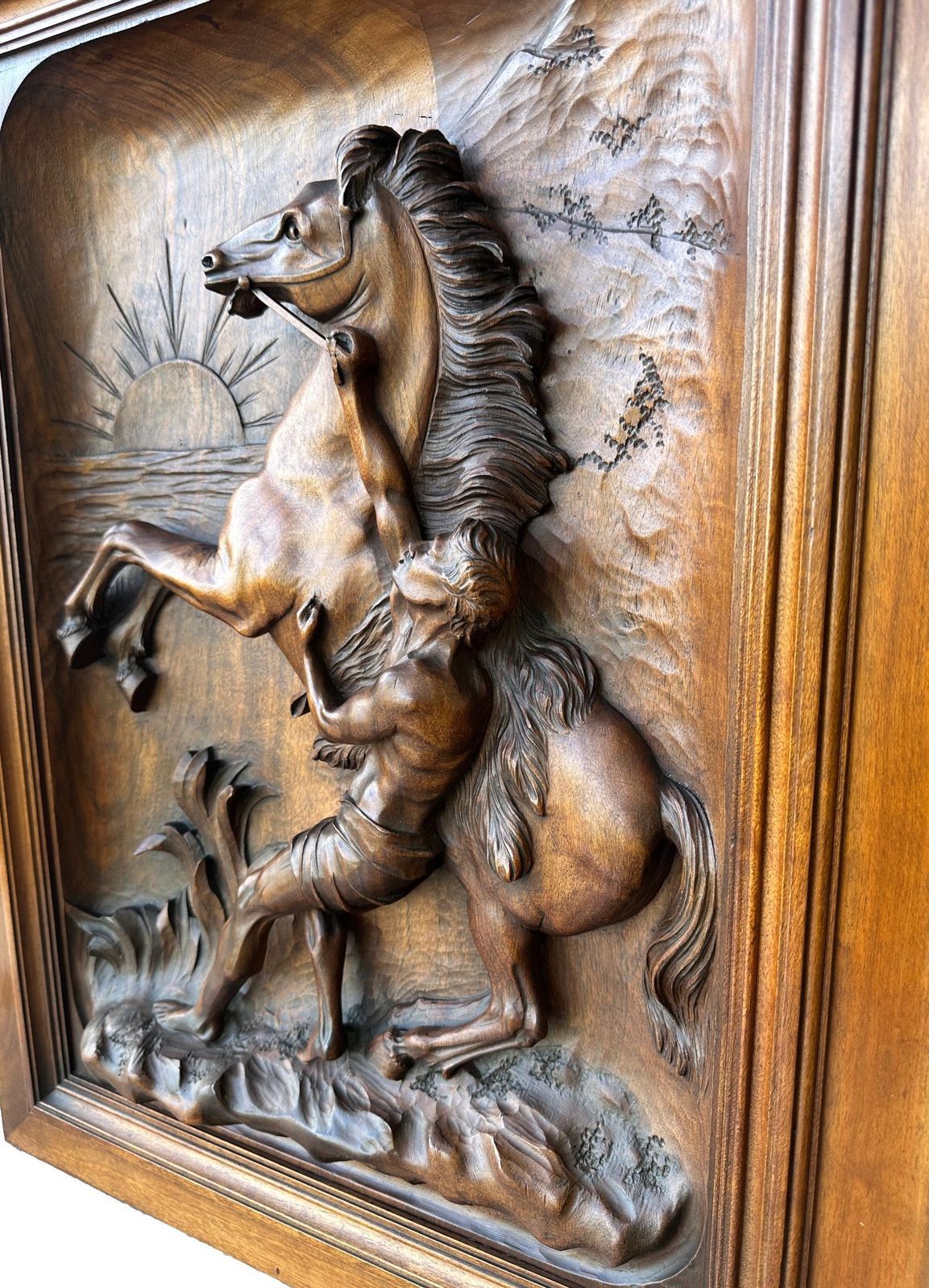 Antique French Walnut Wood Carved Door, Horses Of Marly photo for sale