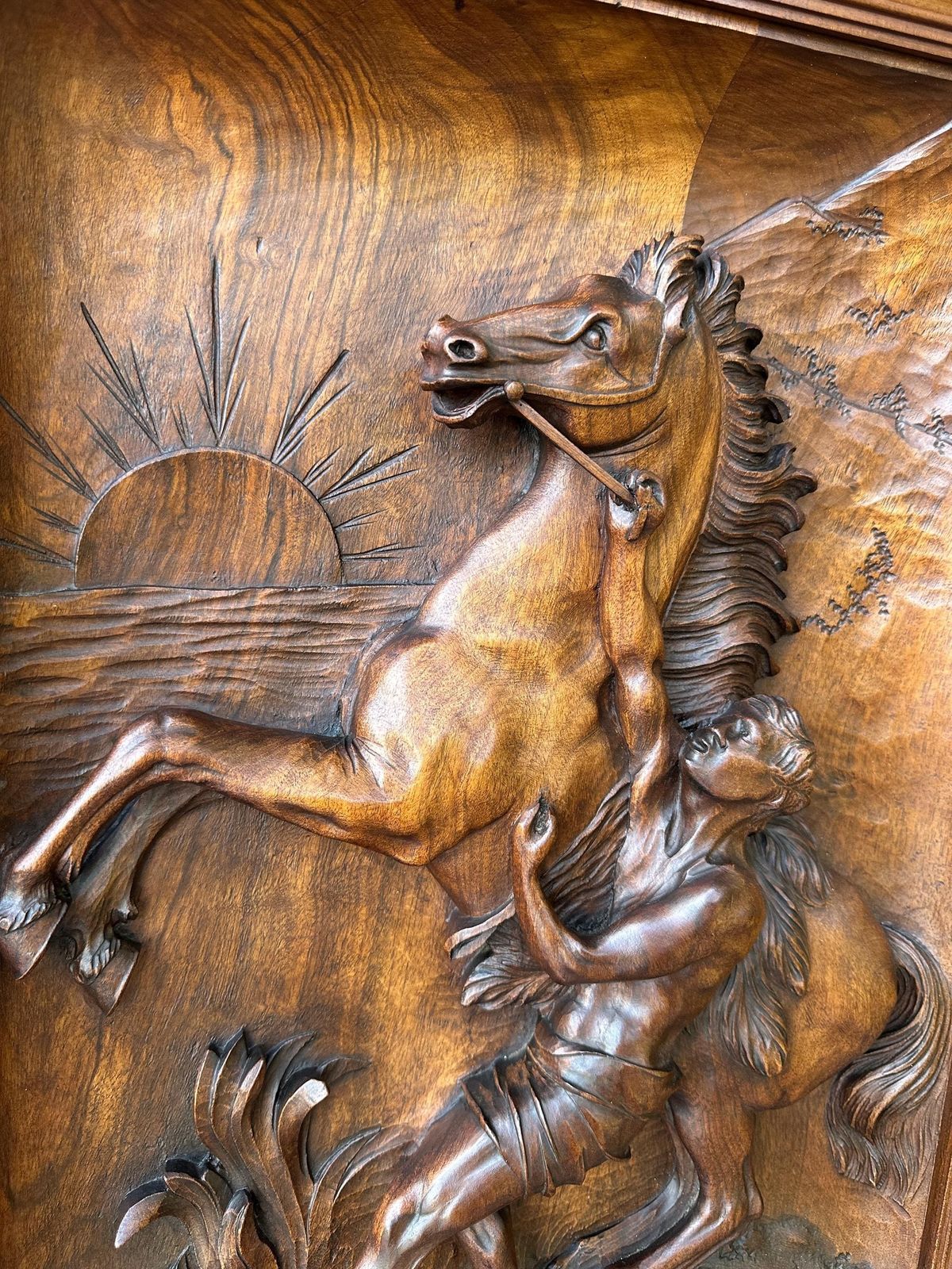 Antique French Walnut Wood Carved Door, Horses Of Marly photo vinterior