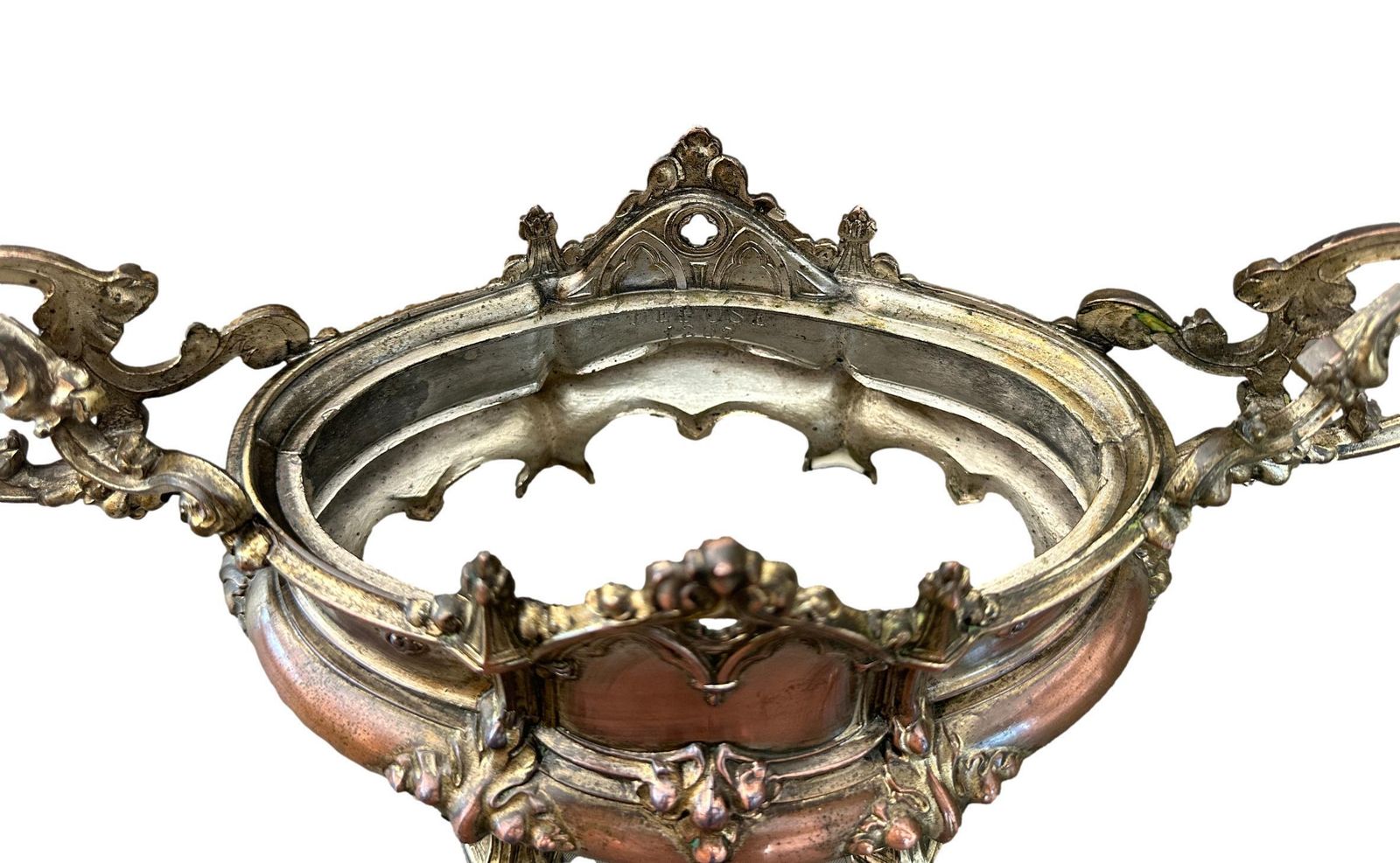 Home Decor 19th C. Gothic Revival Planter | Antique French Spelter Jardiniere | Troubadour Style Centerpiece | Medieval Decor photo