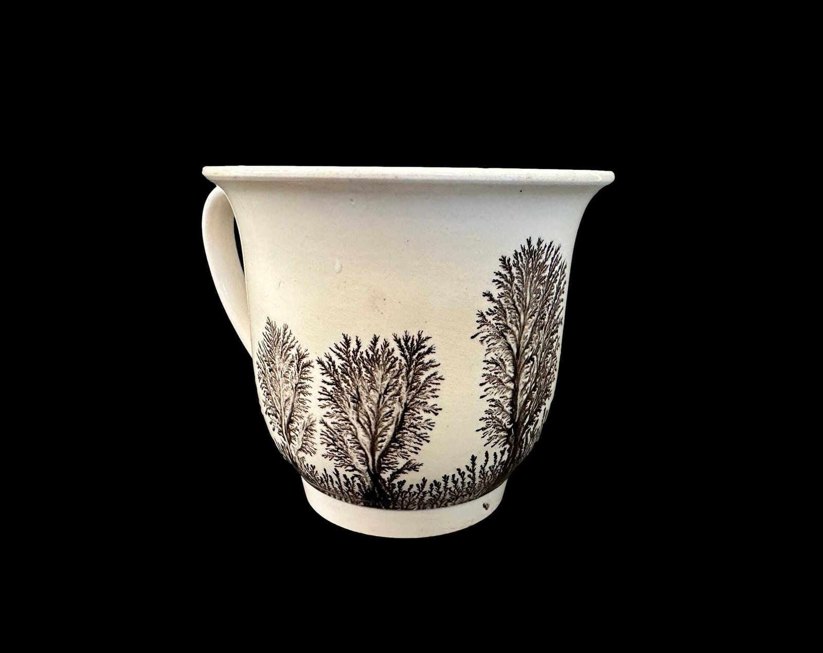 19th C. Sarreguemines Pedestal Cup | Antique French Faience Pottery, Dendritic Decor photo for sale