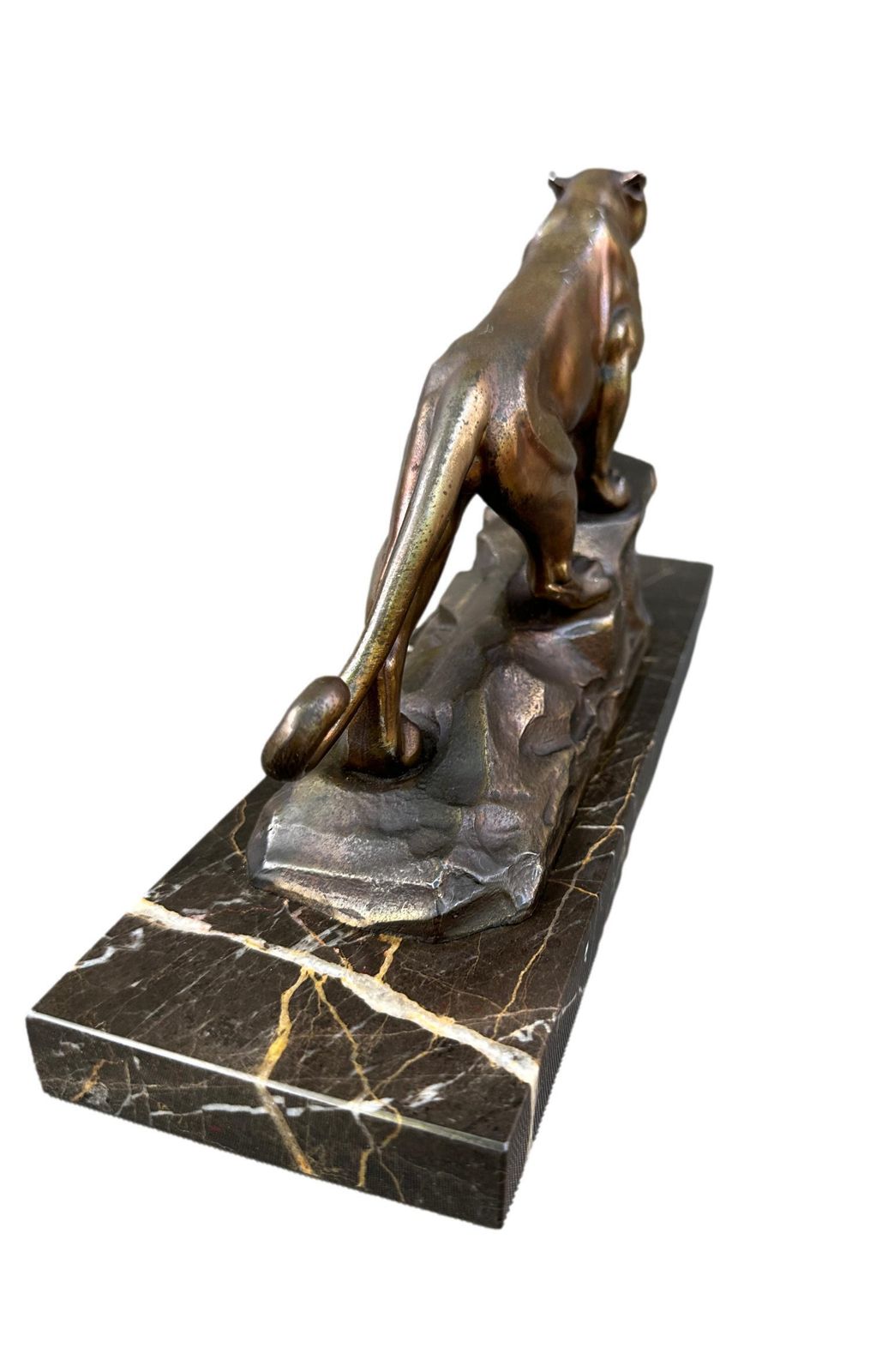 photo furniture Art Deco Panther Sculpture, Bronze Spelter Marble, 1930s French Jaguar Figurine