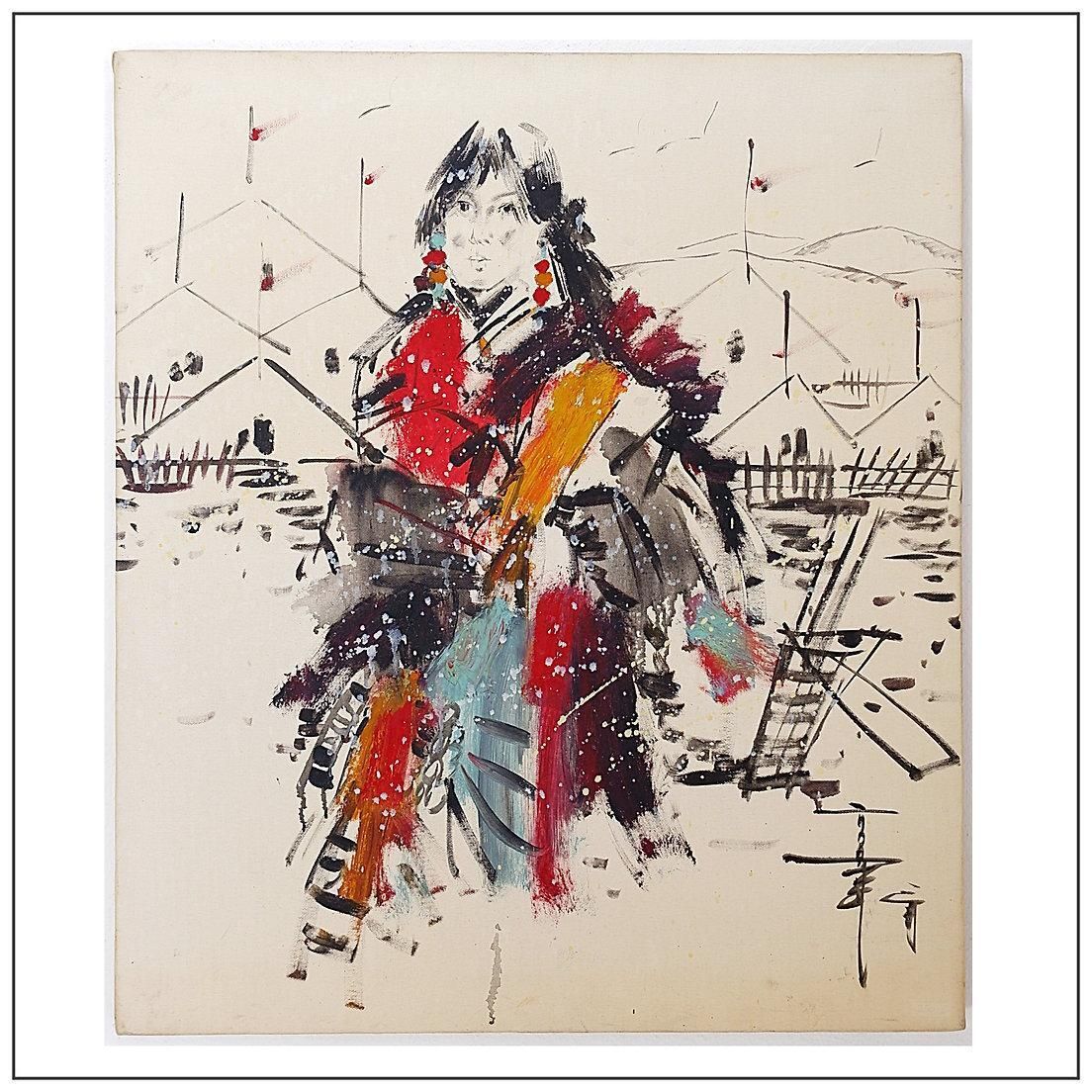 Painting On Canvas Of A Young Woman     Signed And Dated photo vintage