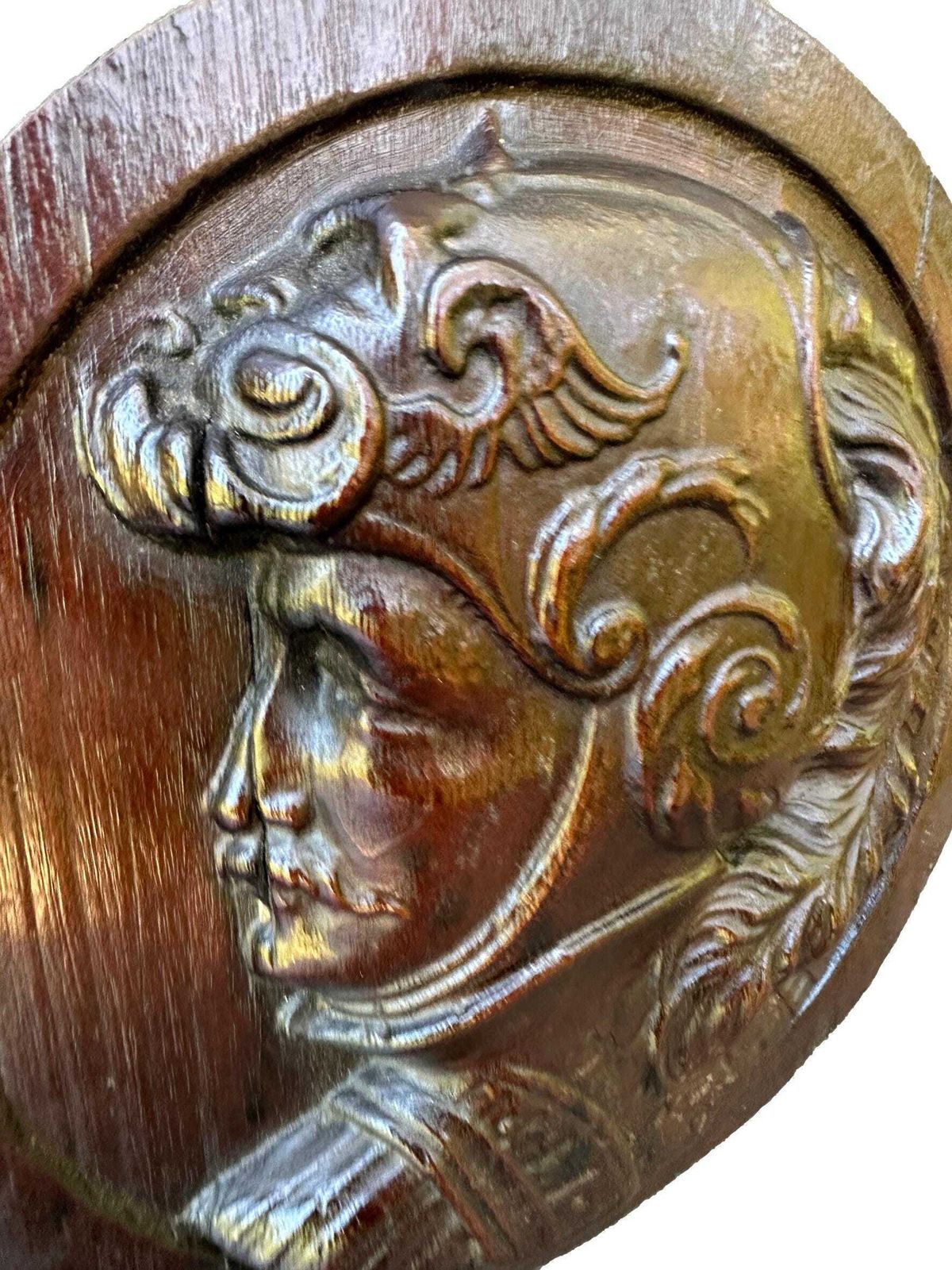 19th Century Hand Carved Walnut Bas Relief Knight Portrait – Renaissance Revival Wall Plaque photo Art
