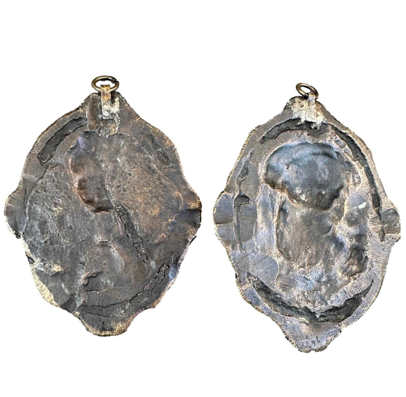 Antique French Bronze Medallions Pair – Virgin Mary Jesus Christ C. 1900 Wall Art photo buy