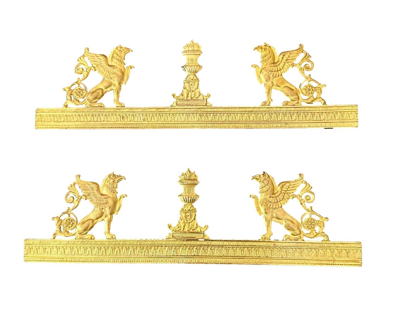 Pair Of Gilt Bronze Furniture Mounts   Griffin & Incense Burner Motifs   Empire / Neoclassical Style photo vinterior