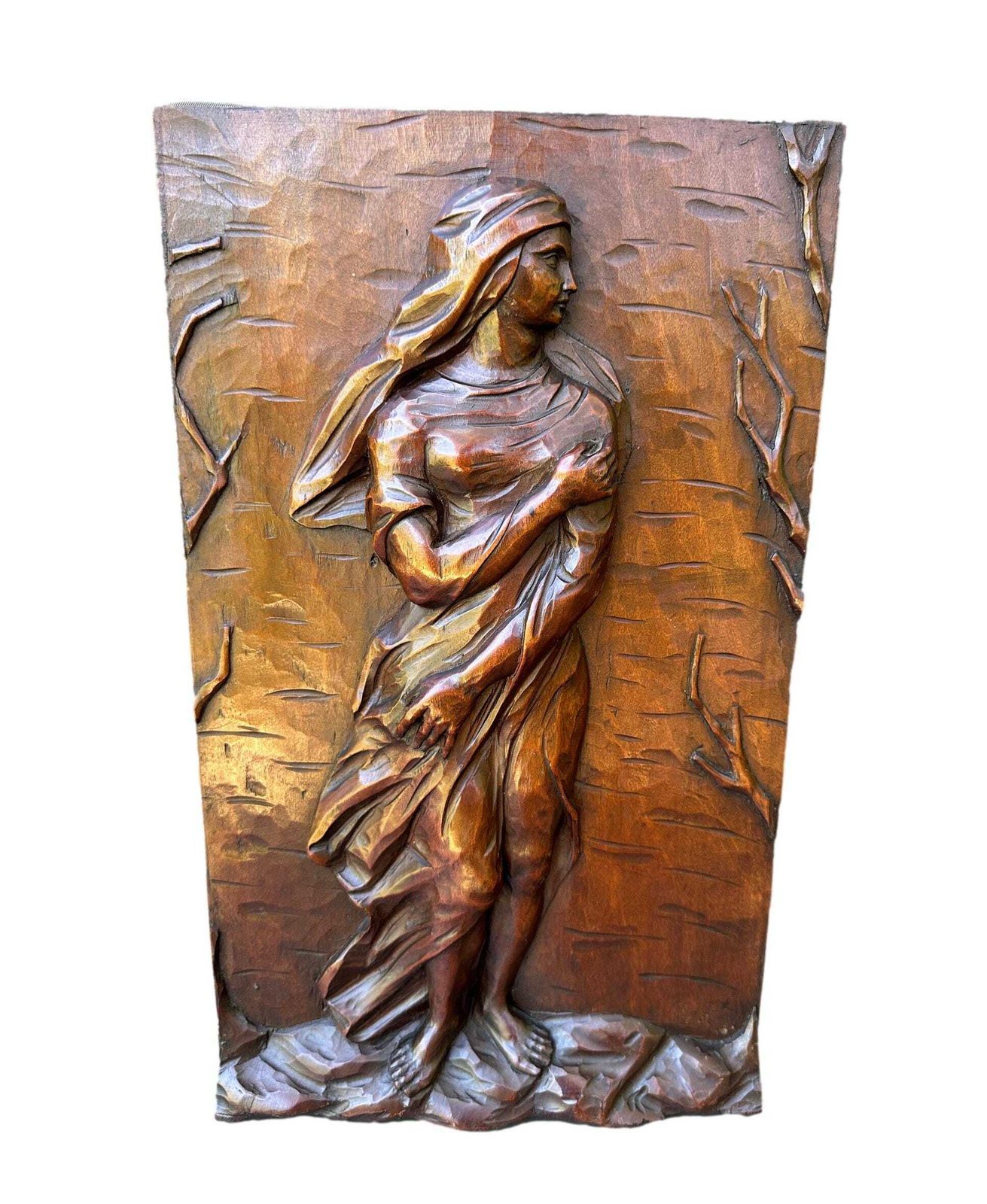 Antique 19th Century Hand Carved Wood Panel   French Architectural Salvage   Romantic Art Nouveau Wall Decor photo for sale