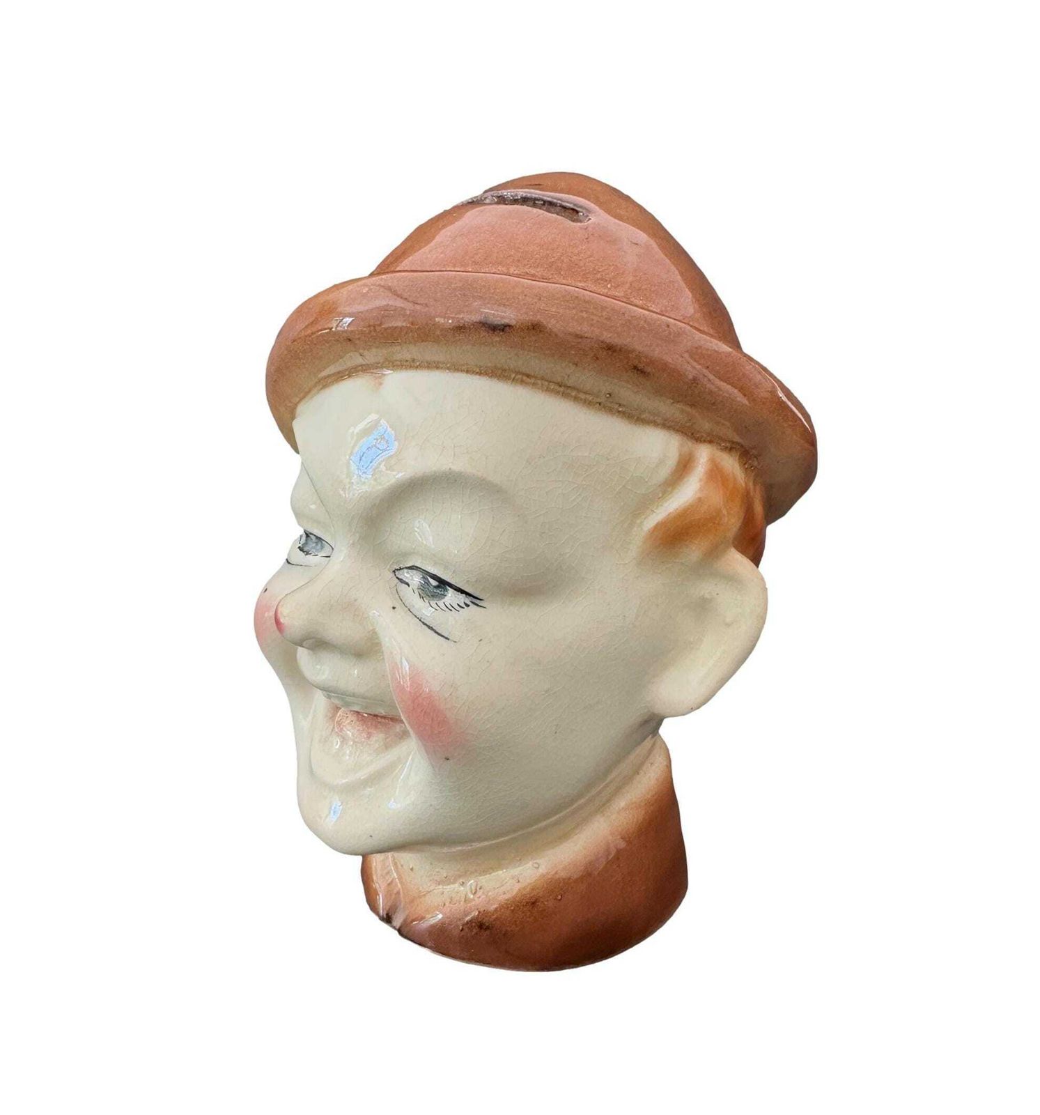 Rare Antique "Laughing Pierrot" Money Box   Keller & Guérin Lunéville   French Art Pottery, Early 20th Century photo 226.0