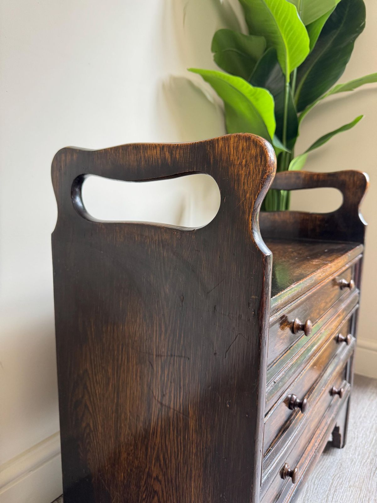 Vintage Wooden Piano Dressing Stool Dark Wood With Arms Drawers Storage photo vintage
