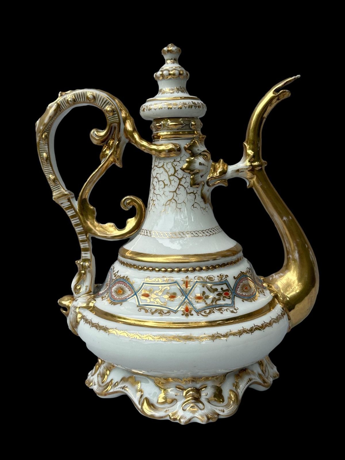 Antique 19th C. French Paris Porcelain Coffee Pot   Hand Painted & Gilt Gold   Museum Quality Condition