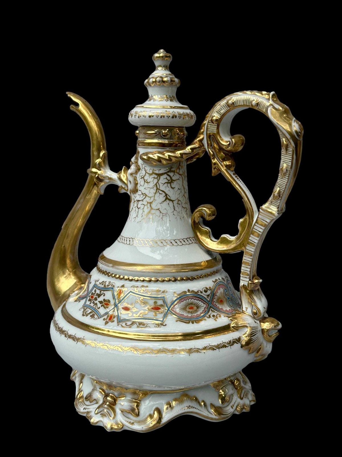 Antique 19th C. French Paris Porcelain Coffee Pot   Hand Painted & Gilt Gold   Museum Quality Condition photo vinterior