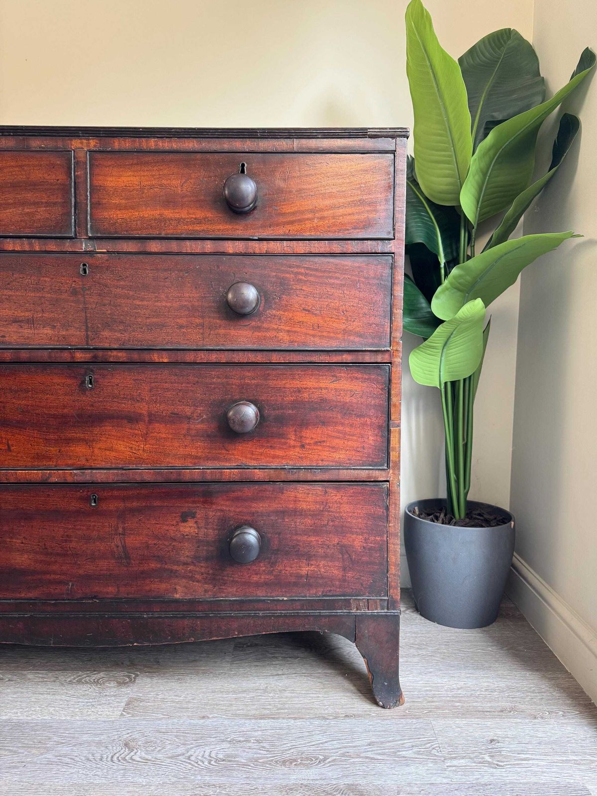 Antique Large Chest Of Drawers Mahogany 2 Over 3 Upon Original Handles Dark Wood photo for sale