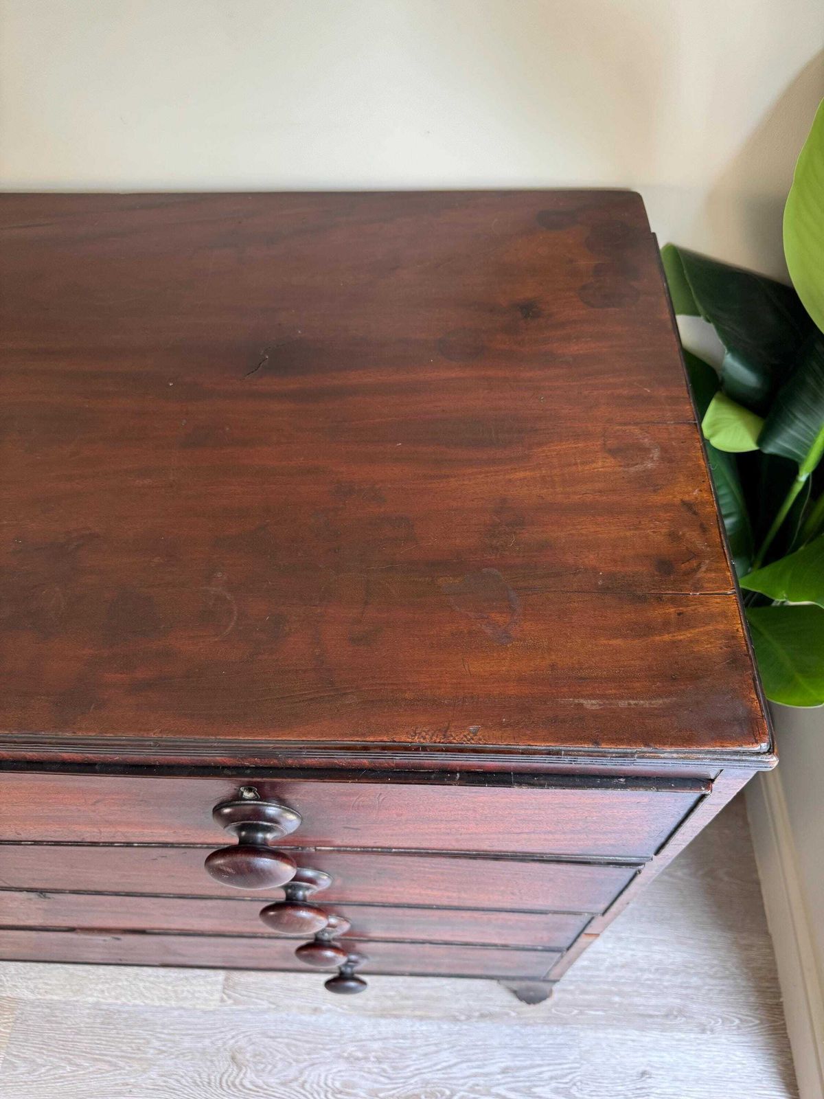 Antique Large Chest Of Drawers Mahogany 2 Over 3 Upon Original Handles Dark Wood photo vintage