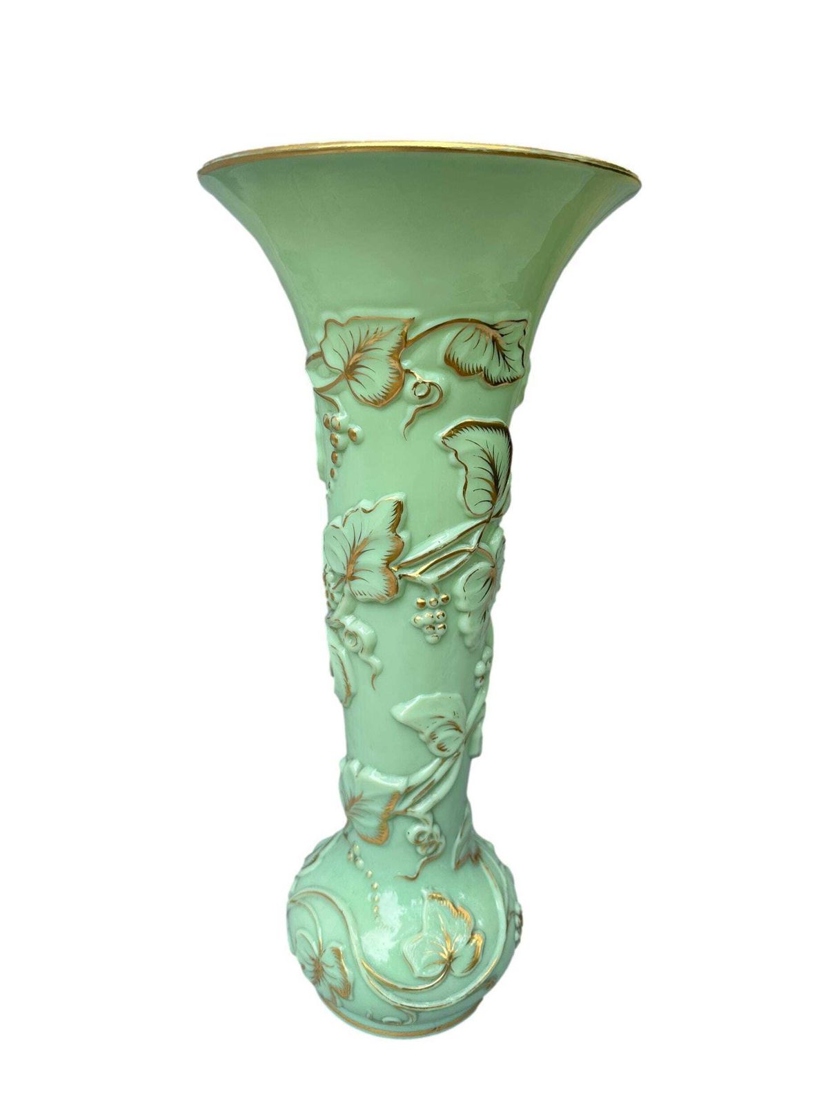 Large Antique Baccarat Xxl Opaline Glass Vase "Grapes & Vines"   Seafoam Green   1865 Napoleon III photo furniture