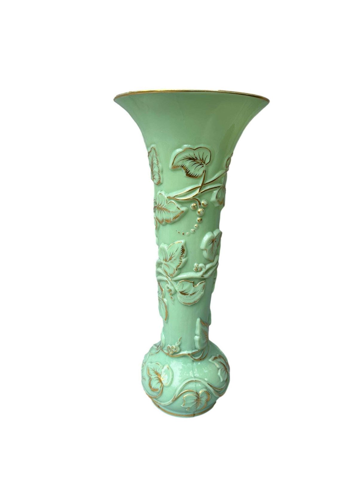 Large Antique Baccarat Xxl Opaline Glass Vase "Grapes & Vines"   Seafoam Green   1865 Napoleon III photo buy