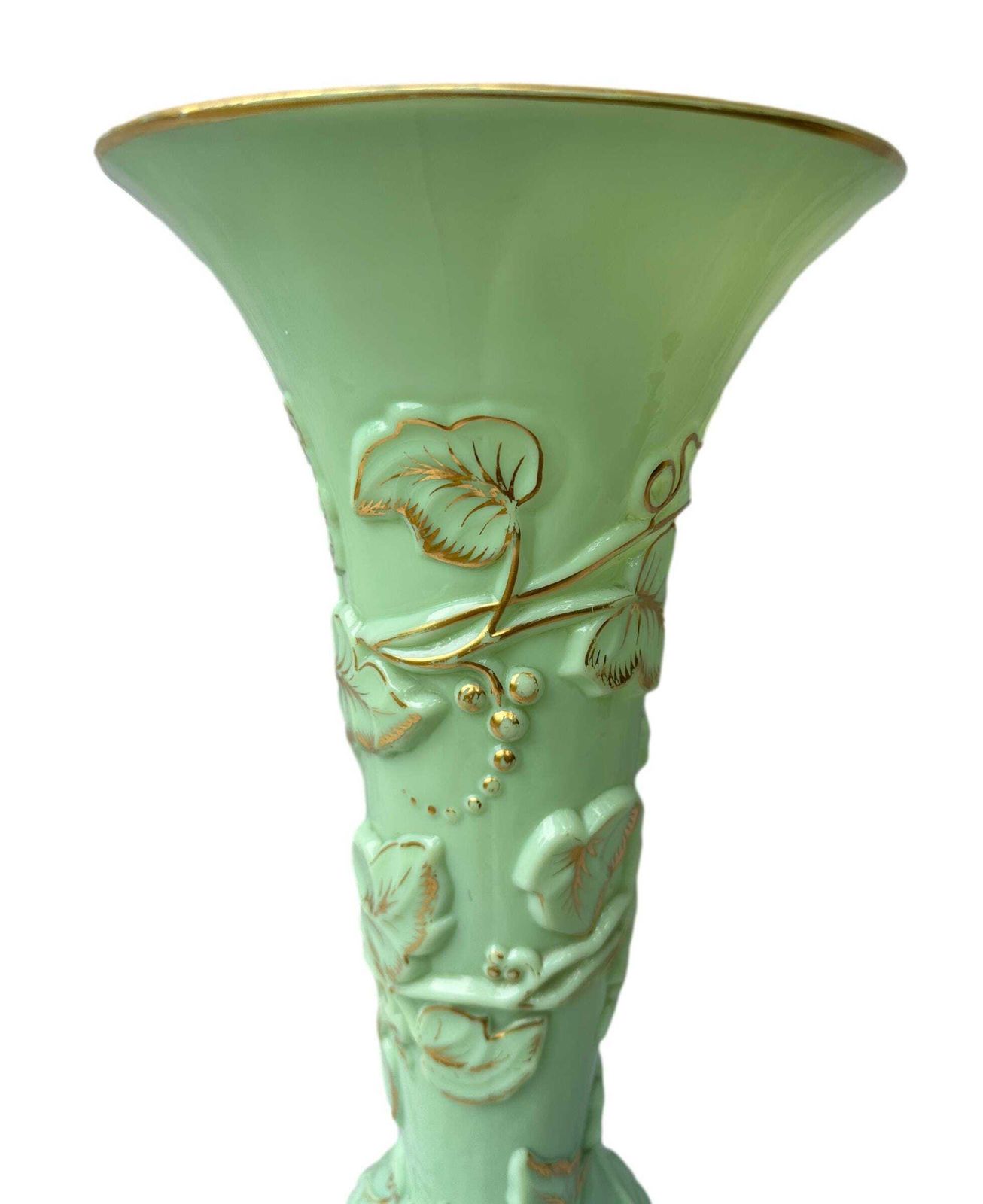 photo furniture Large Antique Baccarat Xxl Opaline Glass Vase "Grapes & Vines"   Seafoam Green   1865 Napoleon III