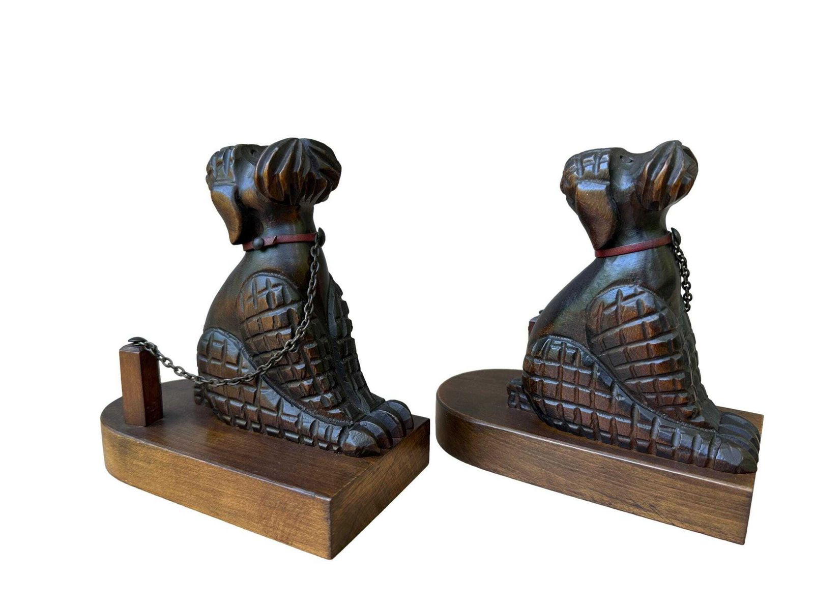Antique Art Deco Hand Carved Walnut Poodle Bookends   1930s French Dog Art photo vinterior