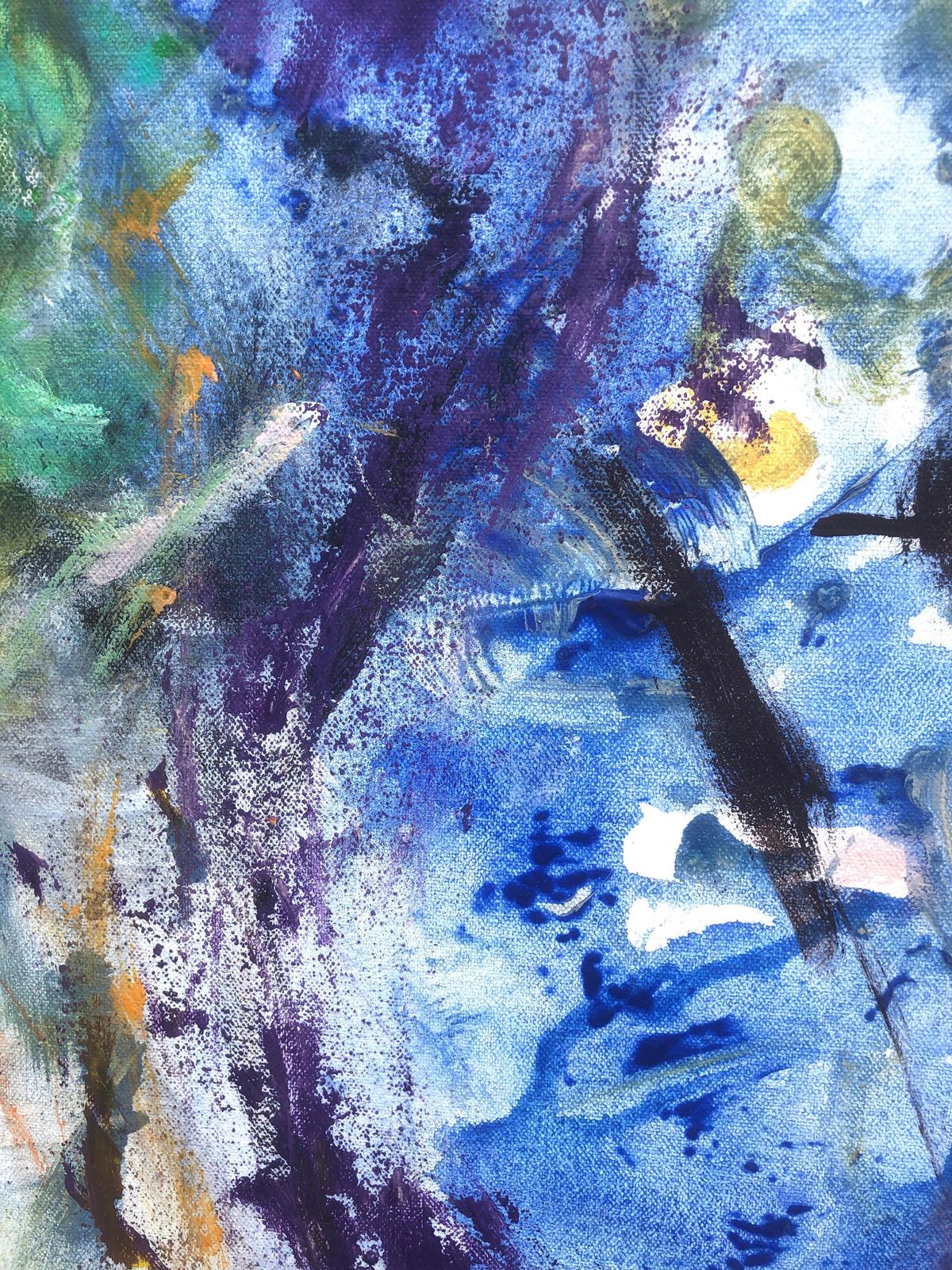 Nerea Caos Grande figure féminine abstraite expressionniste en bleu, violet et turquoise, huile sur toile 2023 photo vinterior