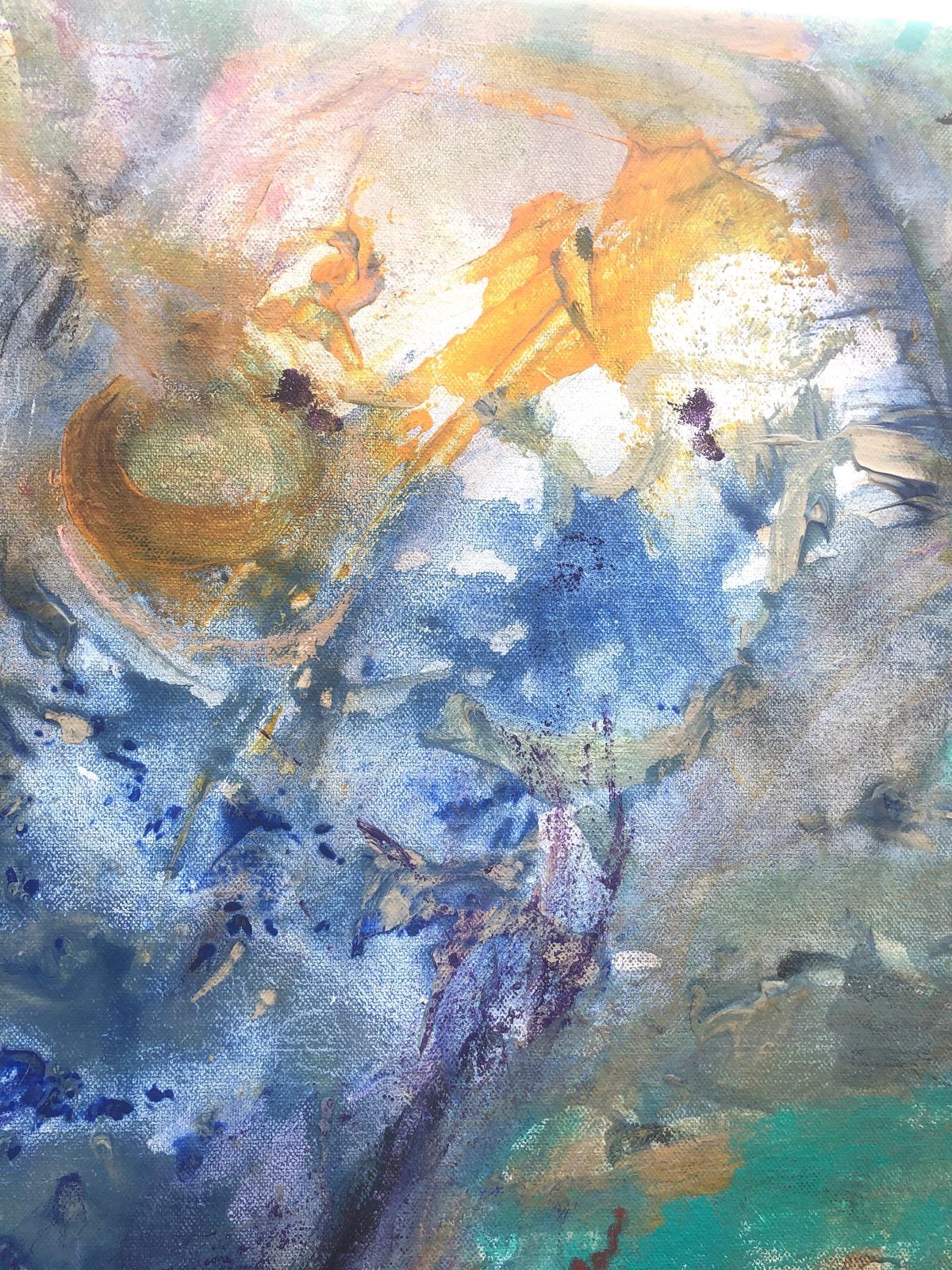 Nerea Caos Grande figure féminine abstraite expressionniste en bleu, violet et turquoise, huile sur toile 2023 photo buy