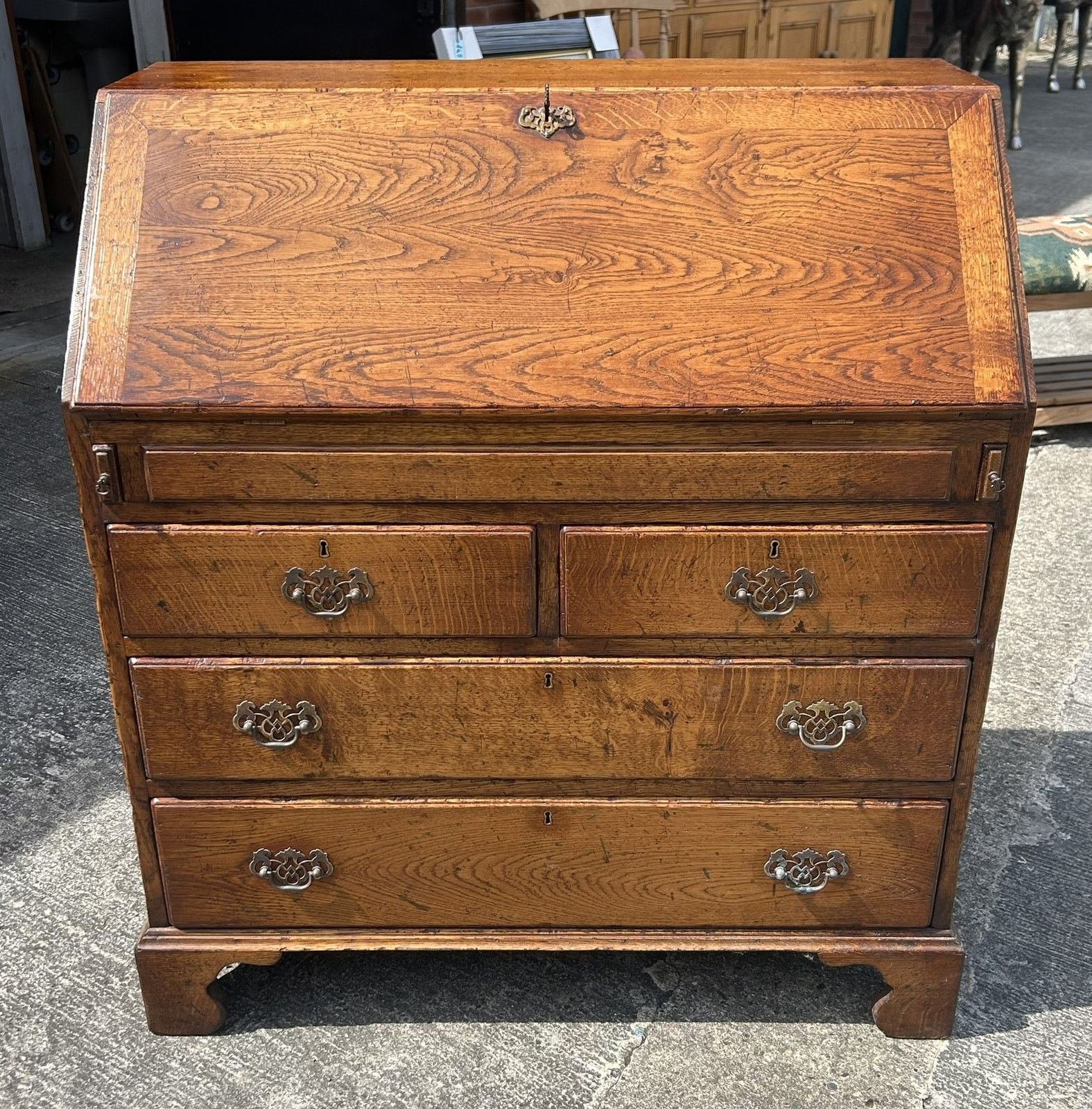 photo for sale Quality English Country Solid Distressed Oak Bureau Desk With Fitted Interior