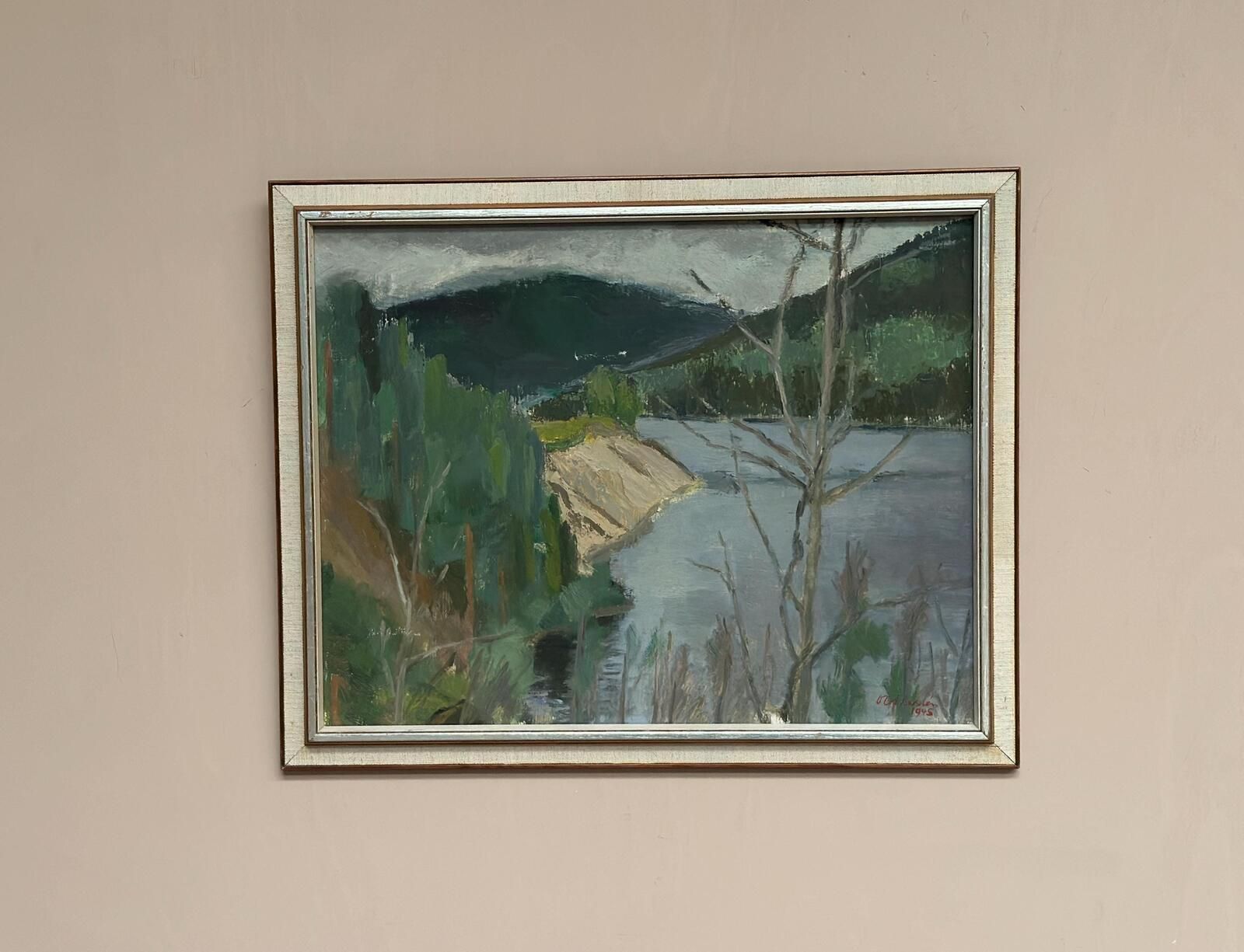 photo furniture Original Mid Century Swedish Oil On Panel – “Shore” By Karl Olof Larsen – Dated 1945 – Vintage & Framed – 50 × 40 Cm (19.7" × 15.7")