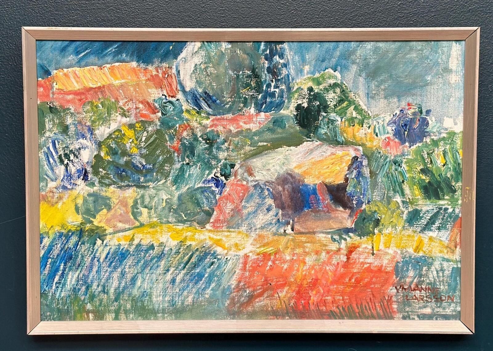 Original Swedish Oil On Canvas – “östra Tollstad I” By Vivianne Larsson – Vintage & Framed – 63.5 × 43.5 Cm (25" × 17.1") photo furniture