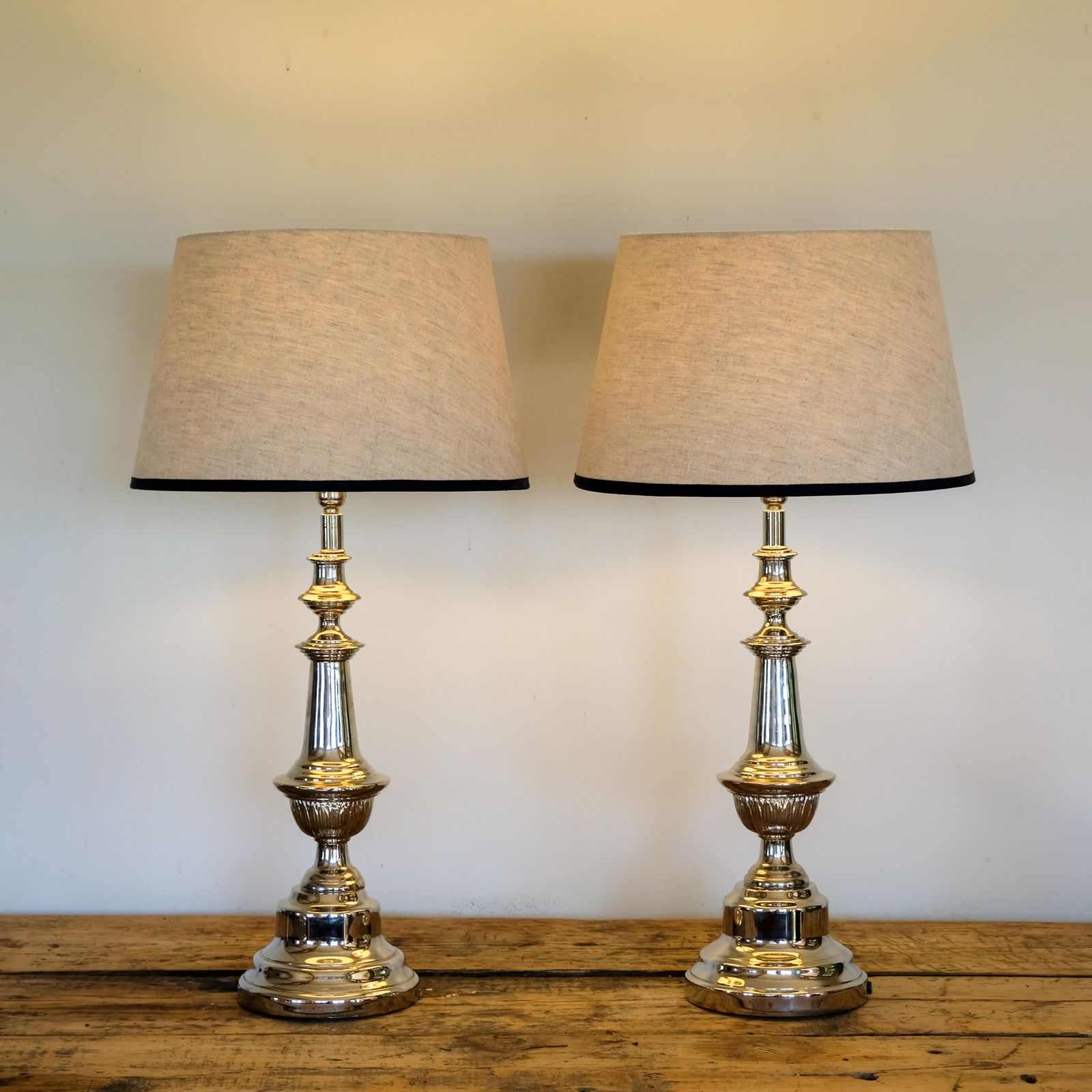 Superb Pair Of French Nickel Plated Table Lamps