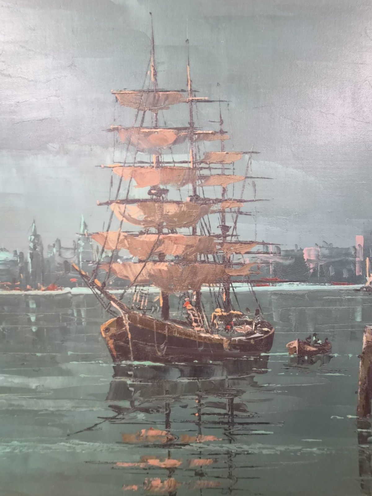 Vintage Mid Century Seascape Oil Painting Signed And Framed Large Marine Art photo 150.0