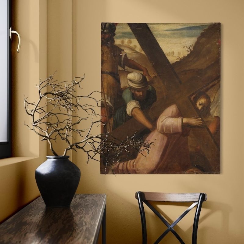 photo buy Antique Italian Painting Of The Way Of The Cross, Ascent To Calvary, From The 17th Century