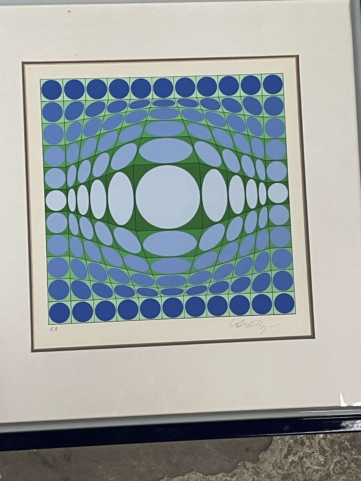 1980s Victor Vasarely Artist Proof Signed Screen Print. Silk. 31cm X 31cm. photo furniture