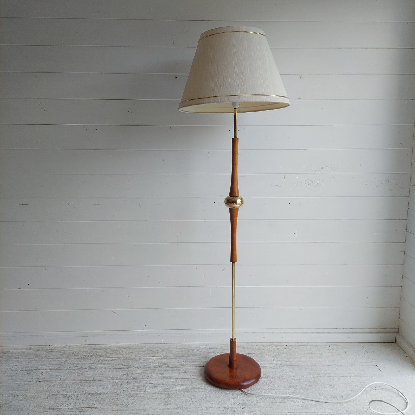 Mid Century Teak & Brass Floor Lamp Base 60s  Danish Style Vintage Standard Lamp photo buy