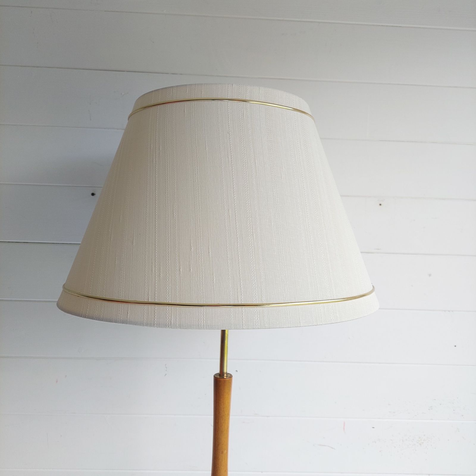 Mid Century Teak & Brass Floor Lamp Base 60s  Danish Style Vintage Standard Lamp photo vinterior