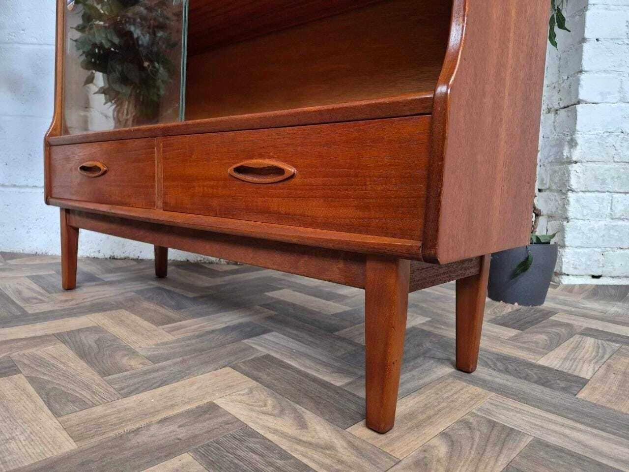 Vivintage Mid Century Jentique Teak & Glass Small Bookcase Slim Sideboard Retro photo vinterior