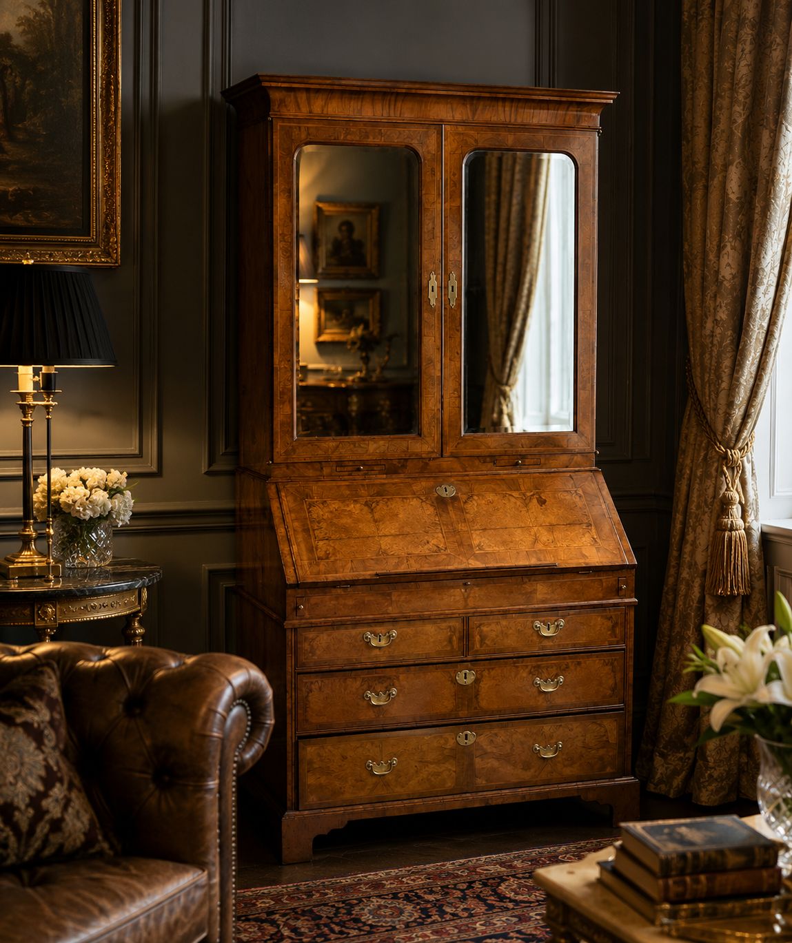 Antique Exceptional 18th Century George I Figured Walnut Bookcase photo furniture