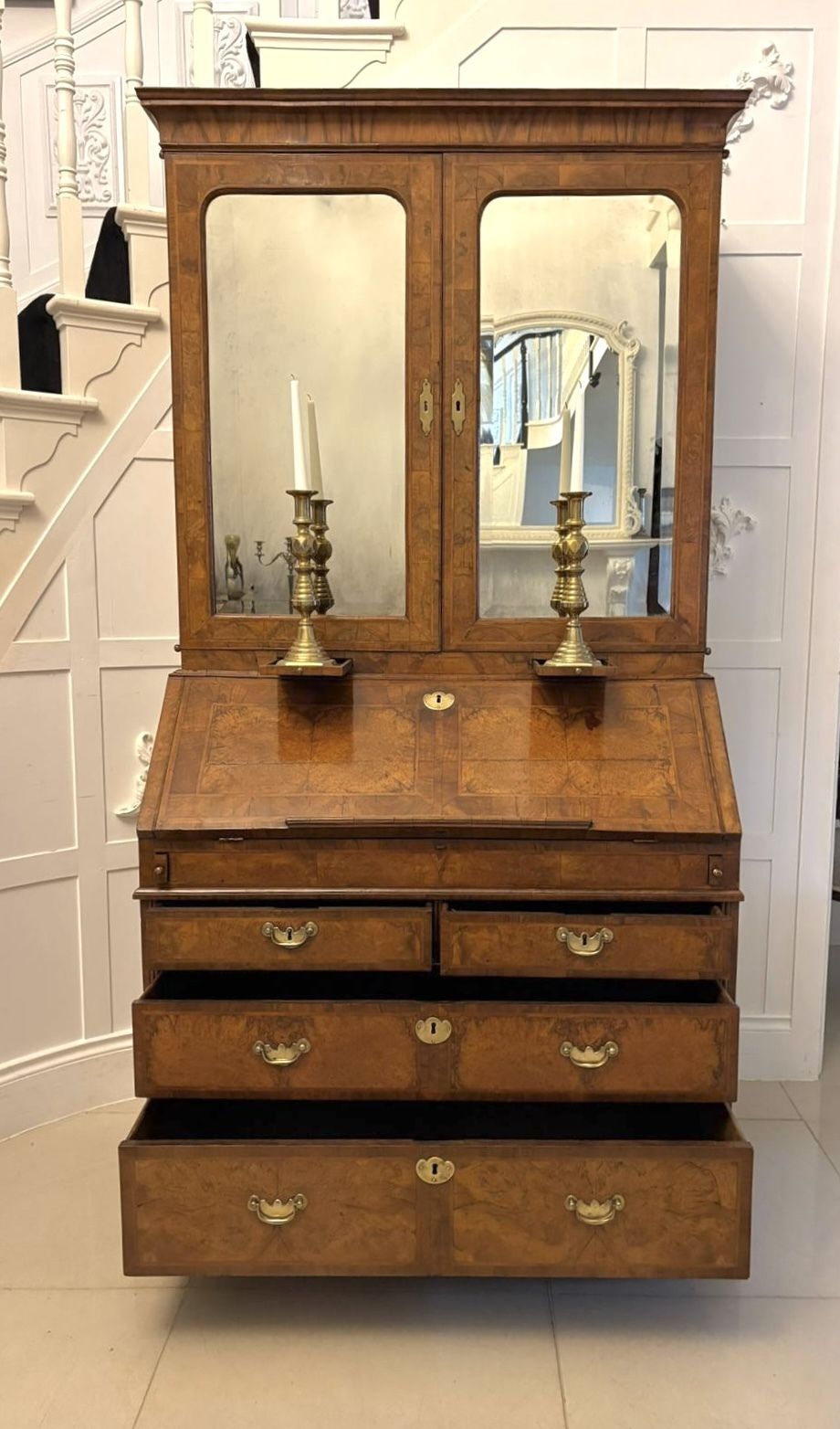 Antique Exceptional 18th Century George I Figured Walnut Bookcase photo buy