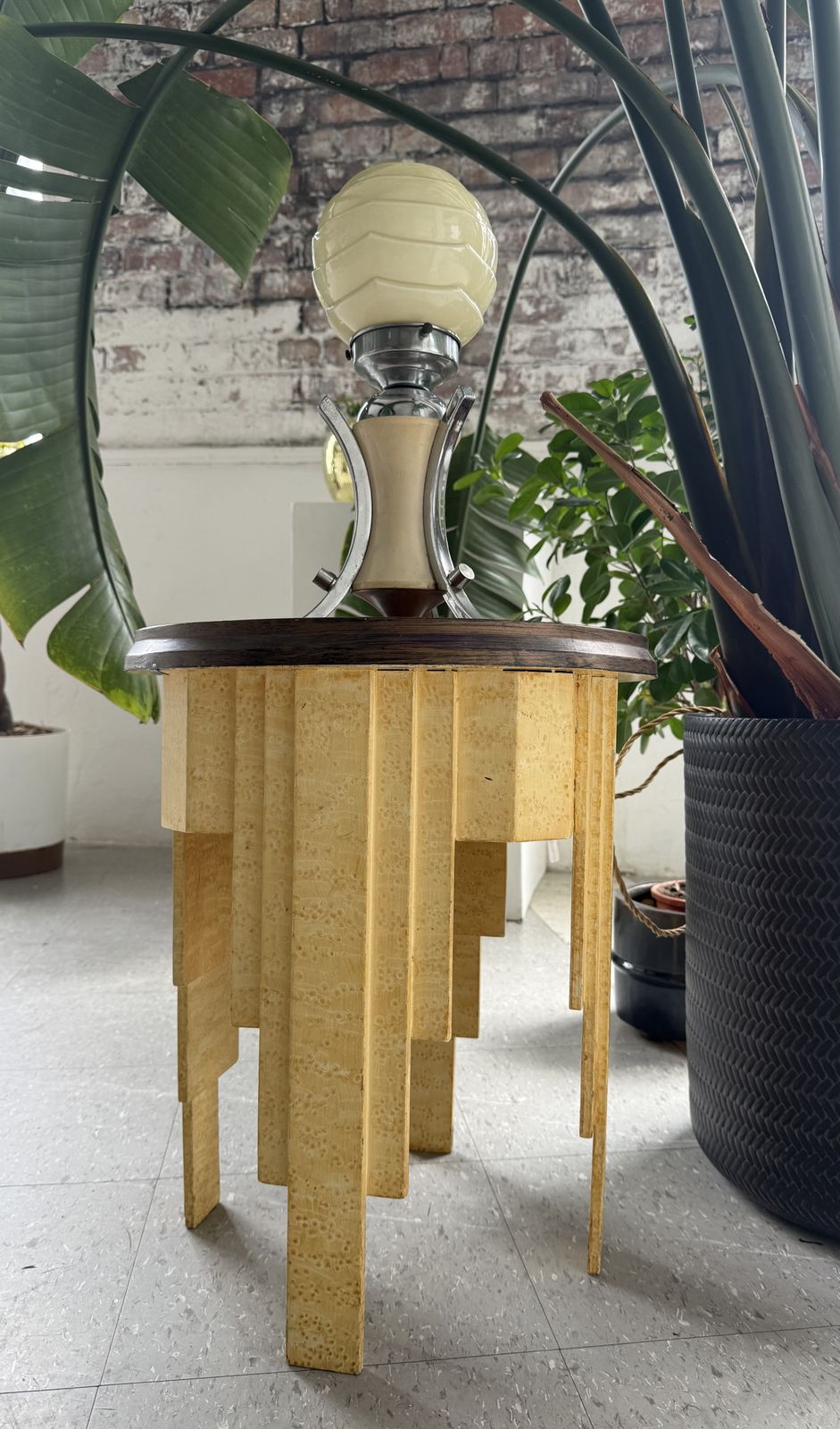 1930s Art Deco Occasional Table With Faux Bird’s Eye Maple Finish And Patinated Metal Top photo furniture