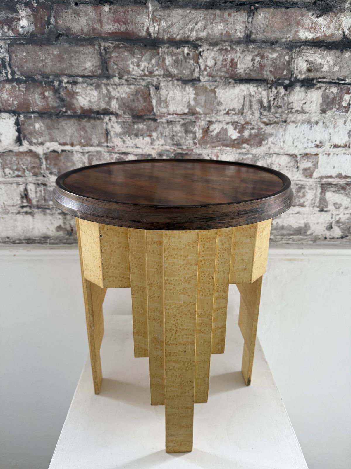 1930s Art Deco Occasional Table With Faux Bird’s Eye Maple Finish And Patinated Metal Top photo buy