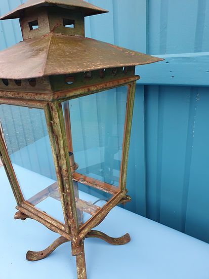 Victorian Green Painted Garden Lantern Converted From Gas photo vinterior