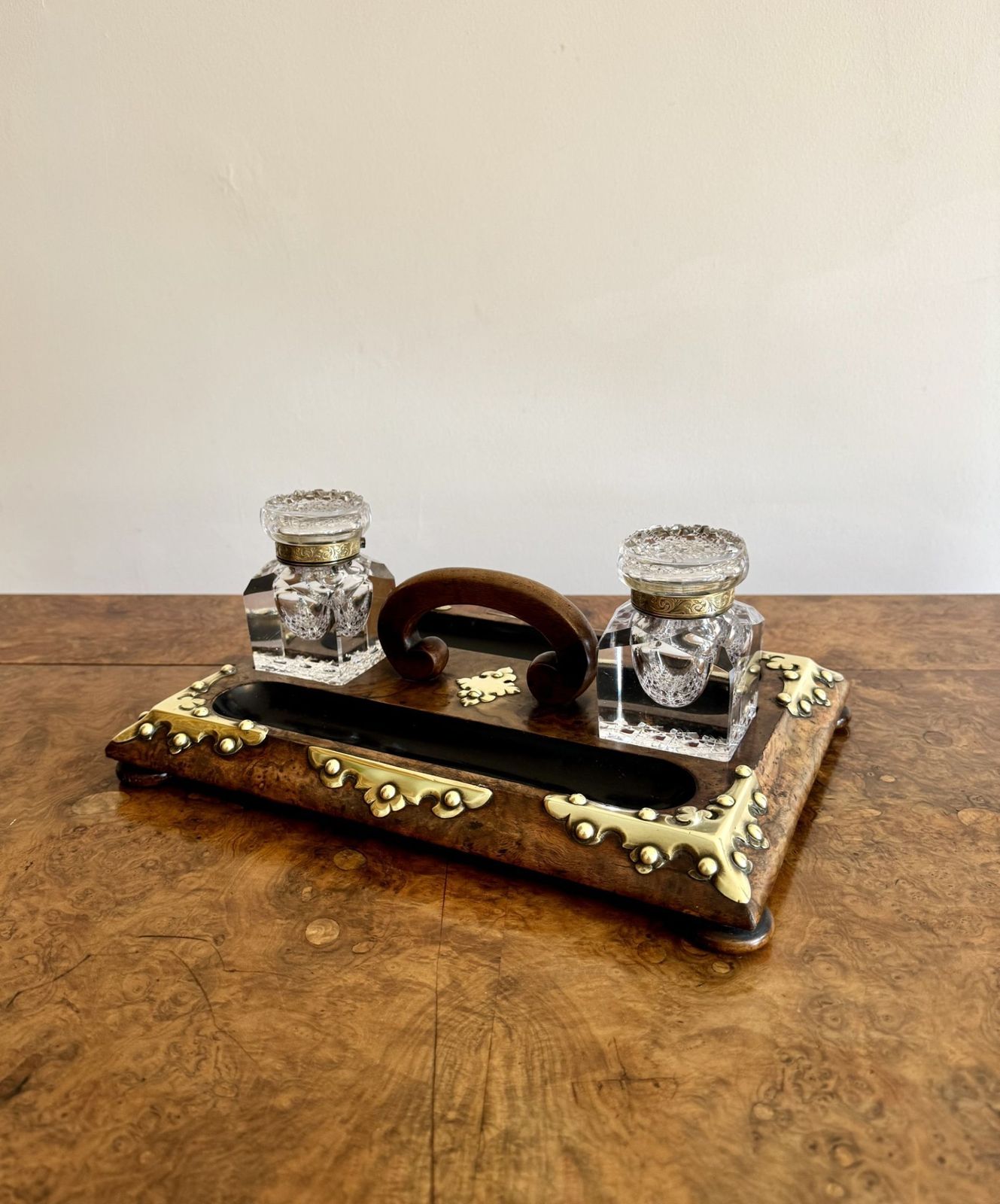 Fantastic Quality Antique Burr Walnut Brass Mounted Double Sided Desk Set photo 495.0