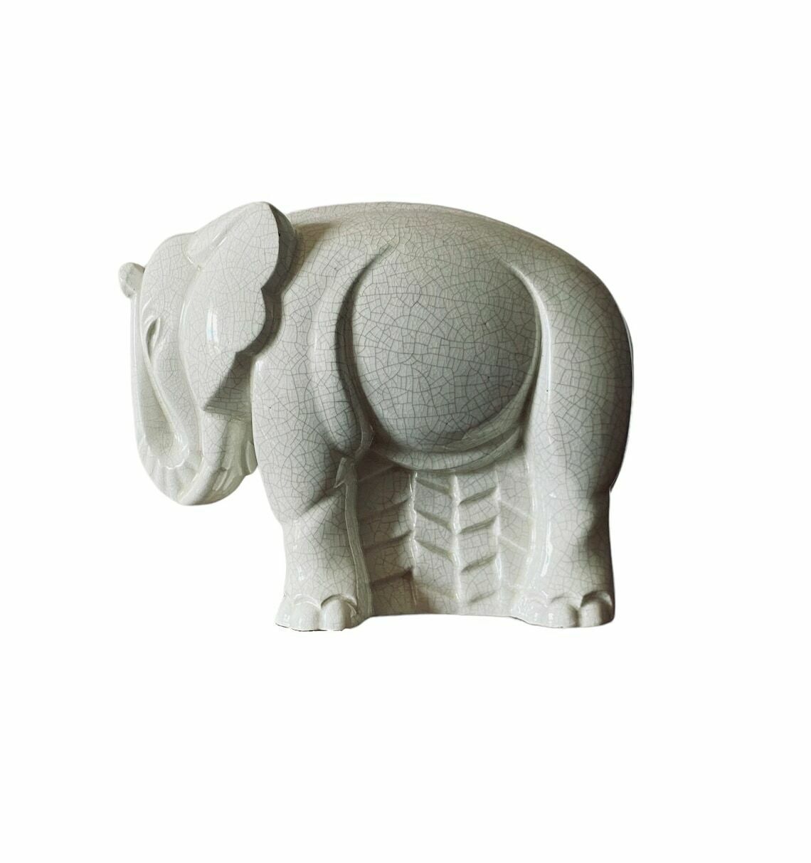 Charles Lemanceau, Art Déco Cubist Elephant Craquelé, Saint Clement, France Ca. 1930 photo buy