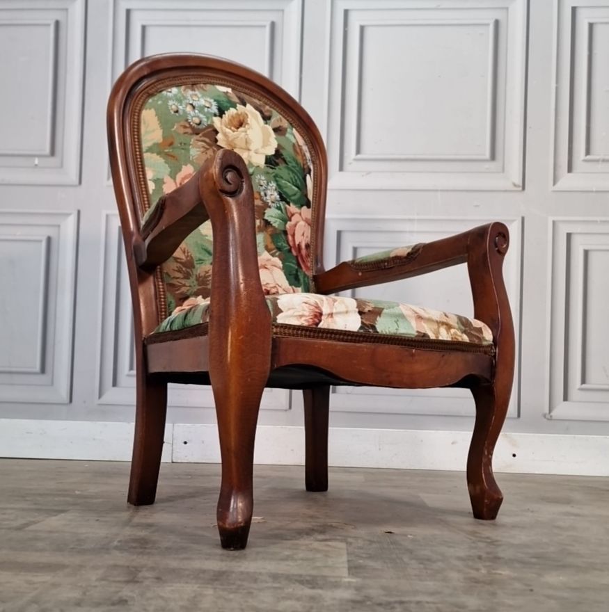 Vintage Childs Armchair Upholstered Miniature Tub Chair Floral Fabric Retro photo for sale