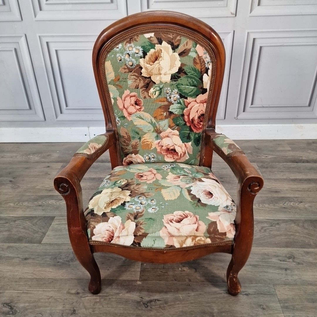 Vintage Childs Armchair Upholstered Miniature Tub Chair Floral Fabric Retro photo Furniture