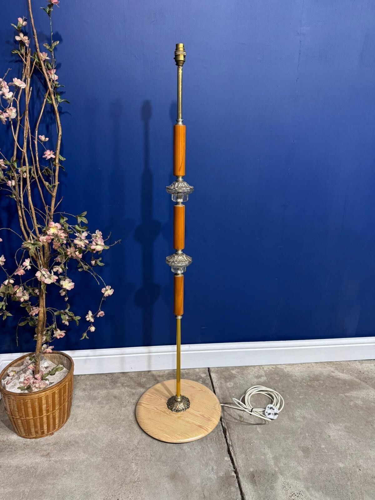 Vintage Mid Century Standard Lamp Floor Light Wood And Brass Boho Kitsch 1960s photo furniture