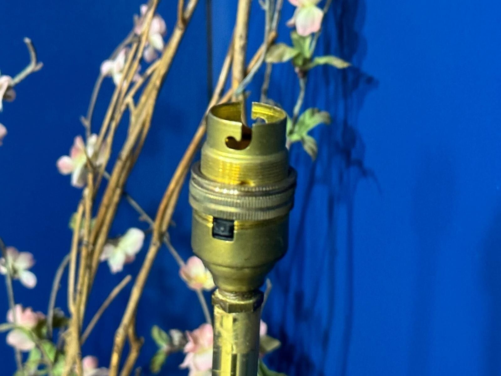 Vintage Mid Century Standard Lamp Floor Light Wood And Brass Boho Kitsch 1960s photo for sale