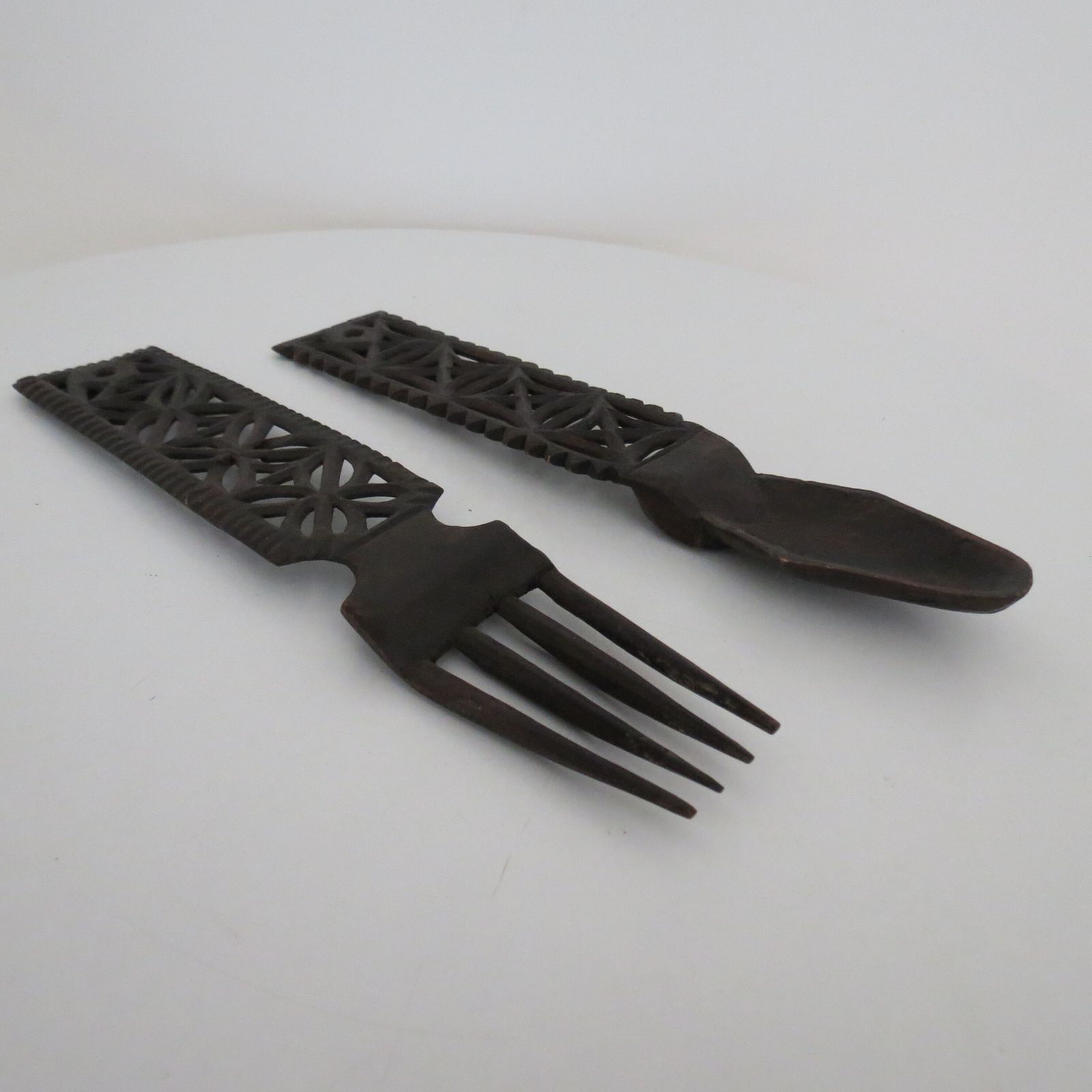 Hand Carved Welsh Love Spoon And Fork 1920s photo vinterior